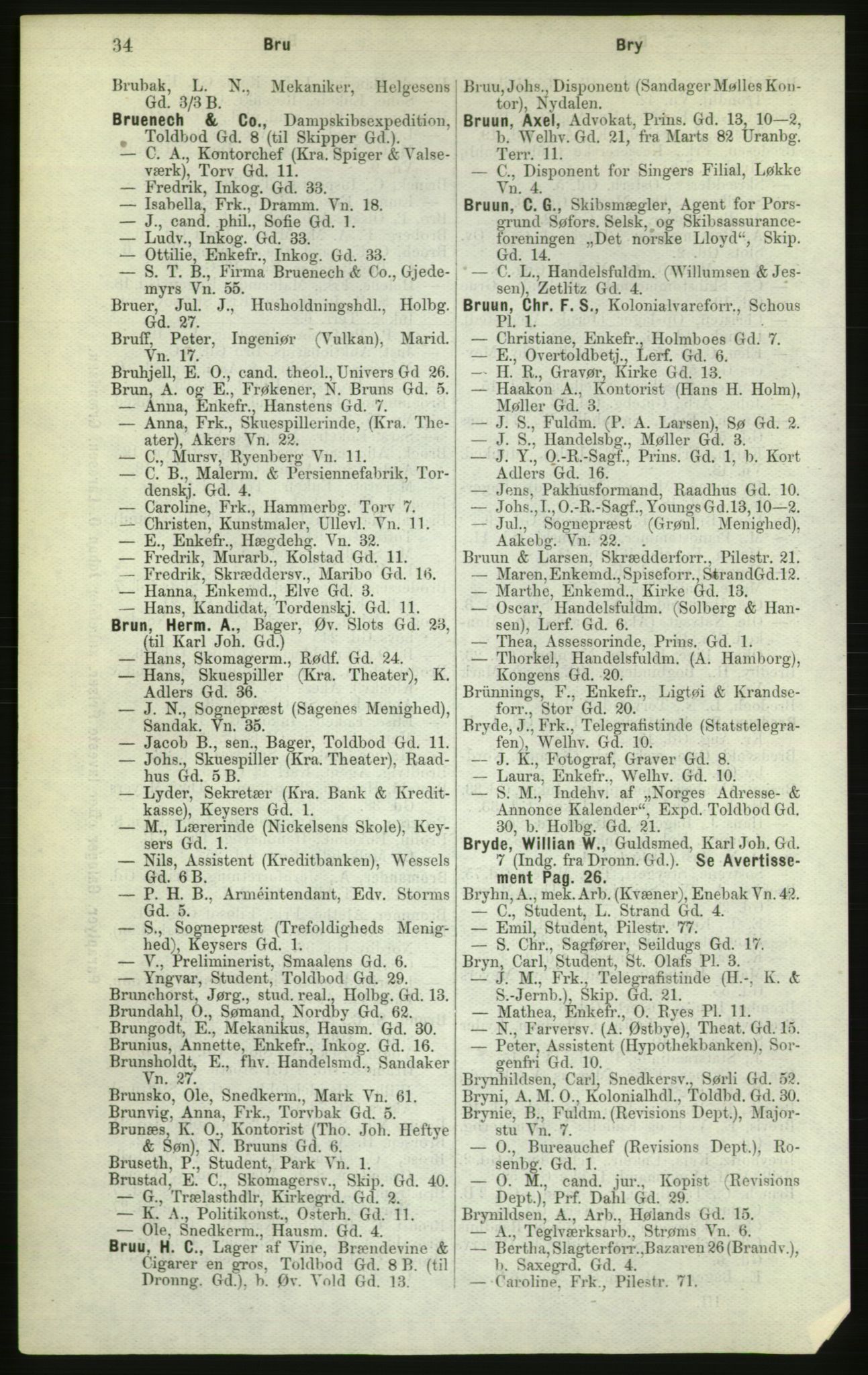 Kristiania/Oslo adressebok, PUBL/-, 1882, p. 34