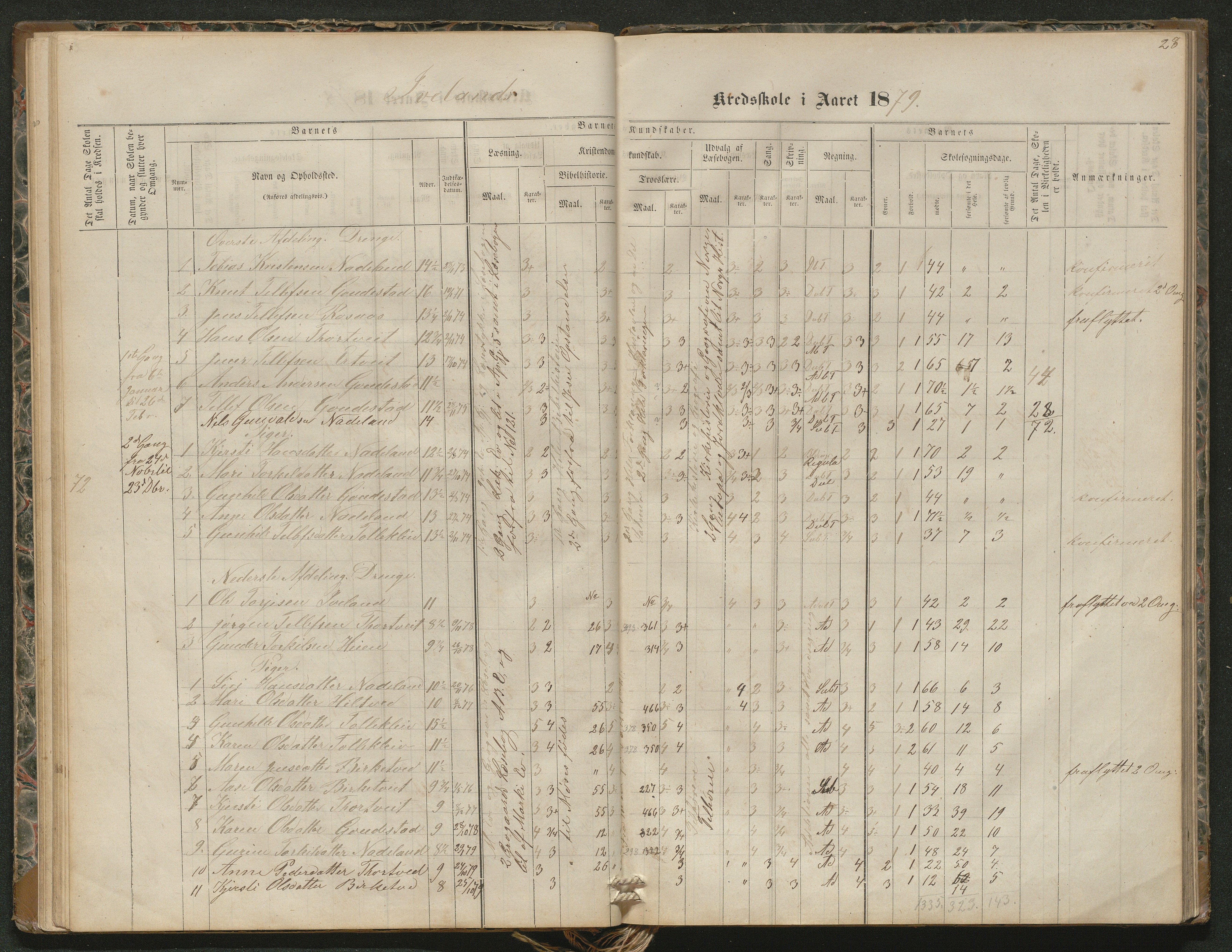 Iveland kommune, De enkelte kretsene/Skolene, AAKS/KA0935-550/A_4/L0002: Dagbok for Hodne og Iveland skolekrets, 1863-1888, p. 28