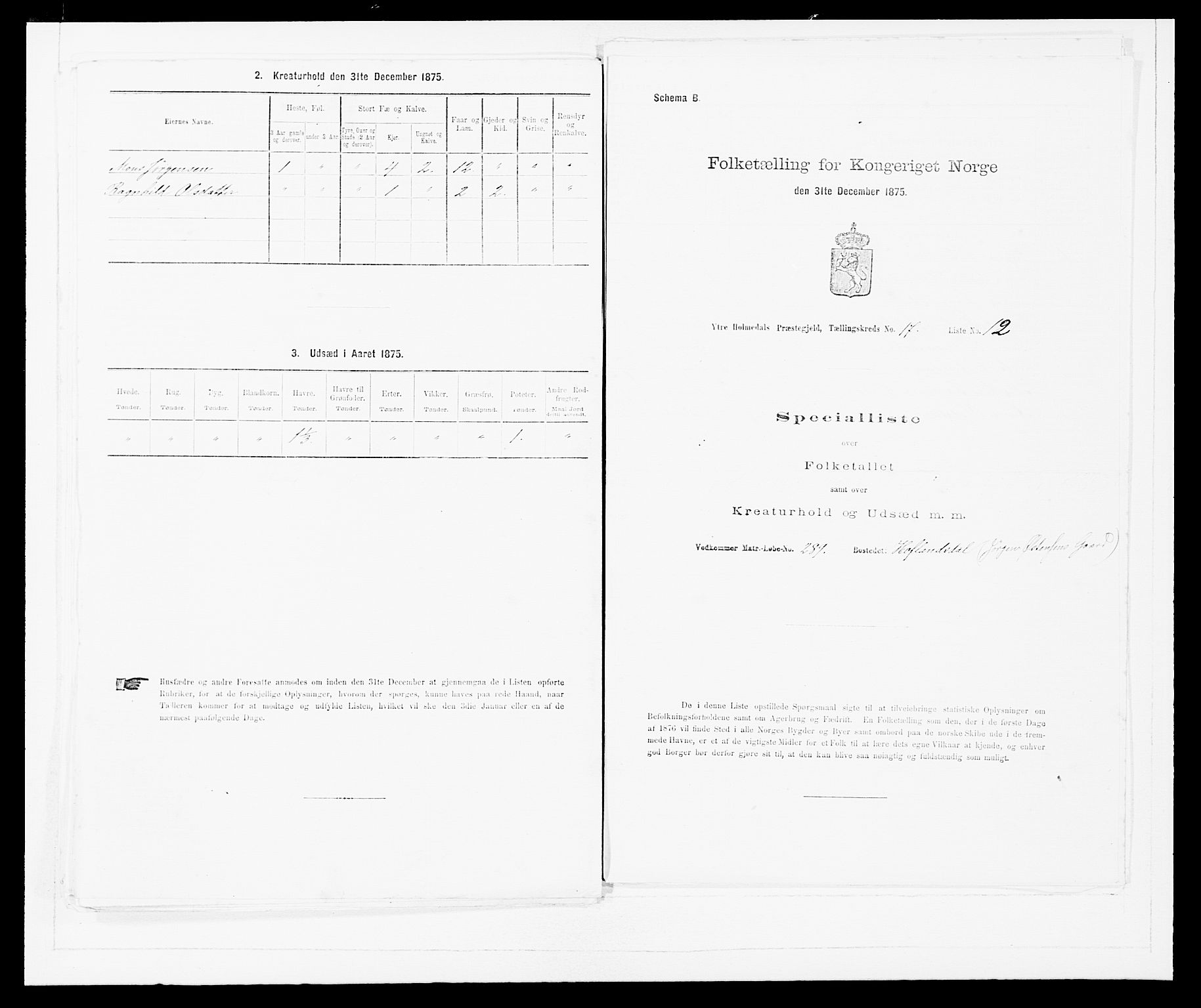 SAB, 1875 census for 1429P Ytre Holmedal, 1875, p. 1137