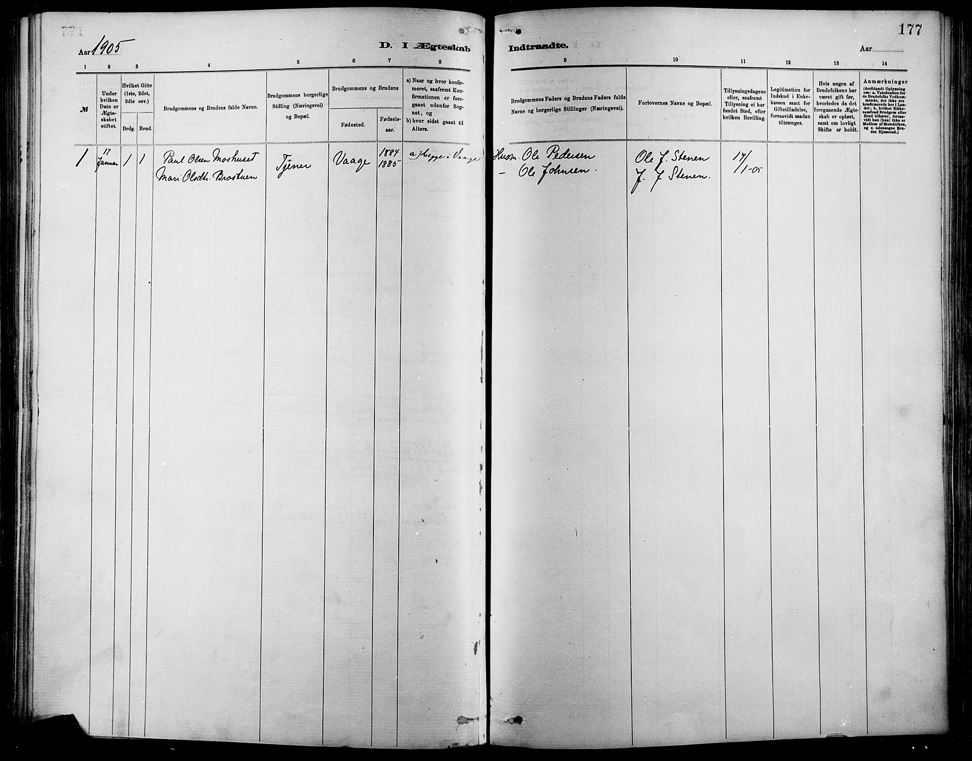 Vågå prestekontor, SAH/PREST-076/H/Ha/Haa/L0009: Parish register (official) no. 9, 1886-1904, p. 177