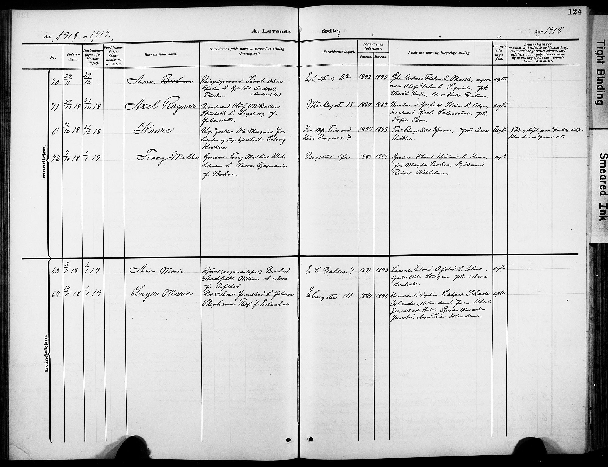 Ministerialprotokoller, klokkerbøker og fødselsregistre - Sør-Trøndelag, SAT/A-1456/601/L0096: Parish register (copy) no. 601C14, 1911-1931, p. 124