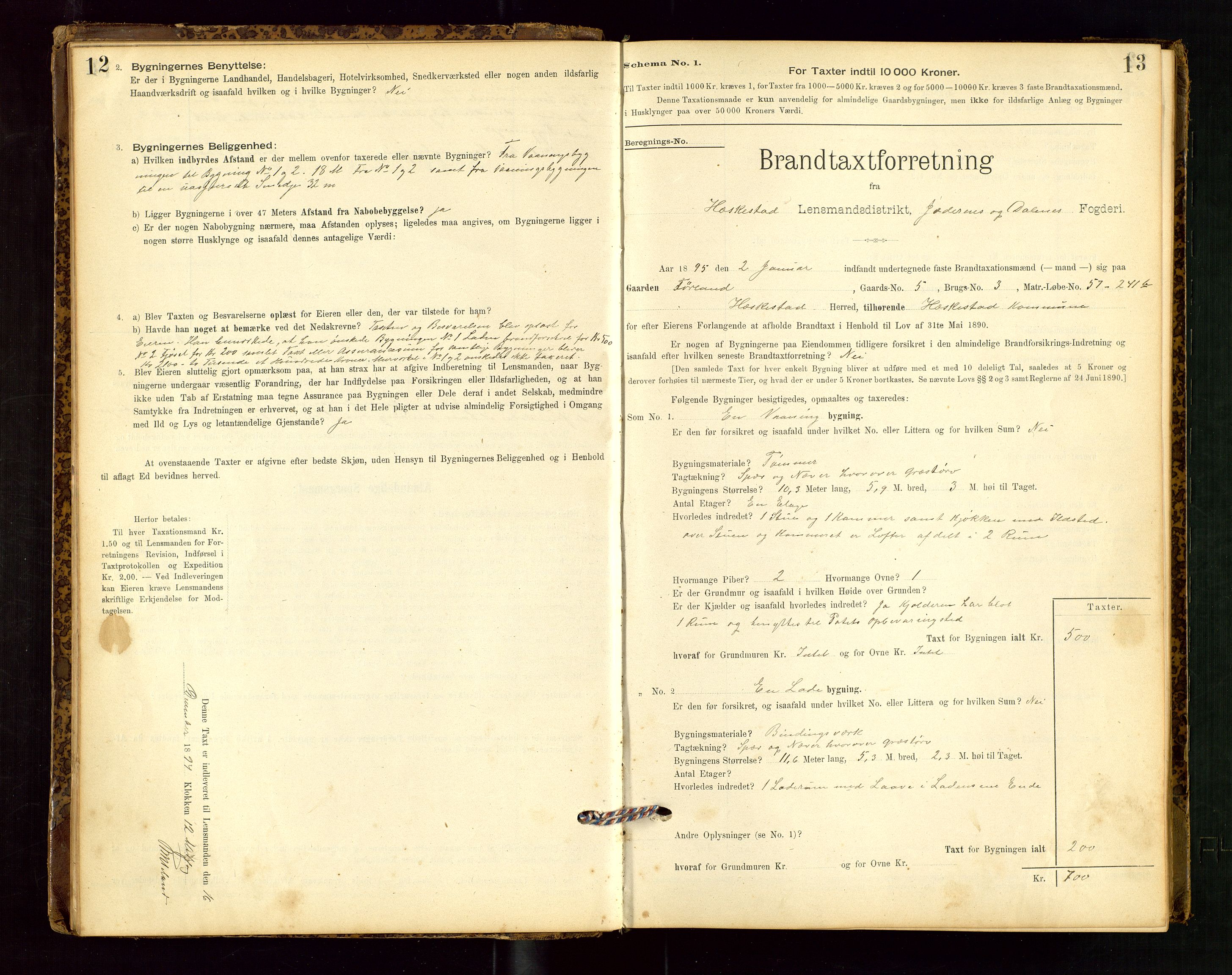 Heskestad lensmannskontor, SAST/A-100304/Gob/L0001: "Brandtaxationsprotokol", 1894-1915, p. 12-13