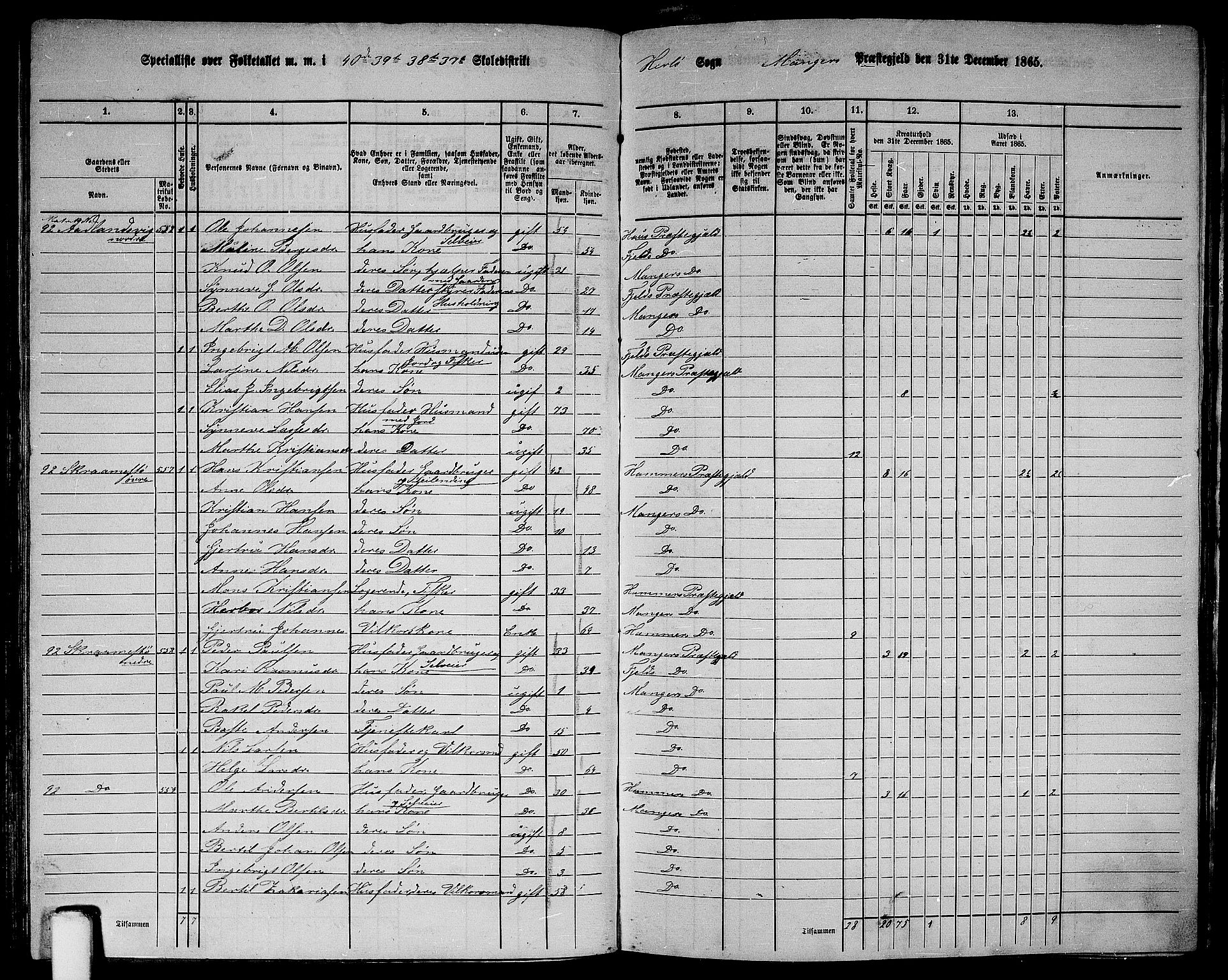 RA, 1865 census for Manger, 1865, p. 161