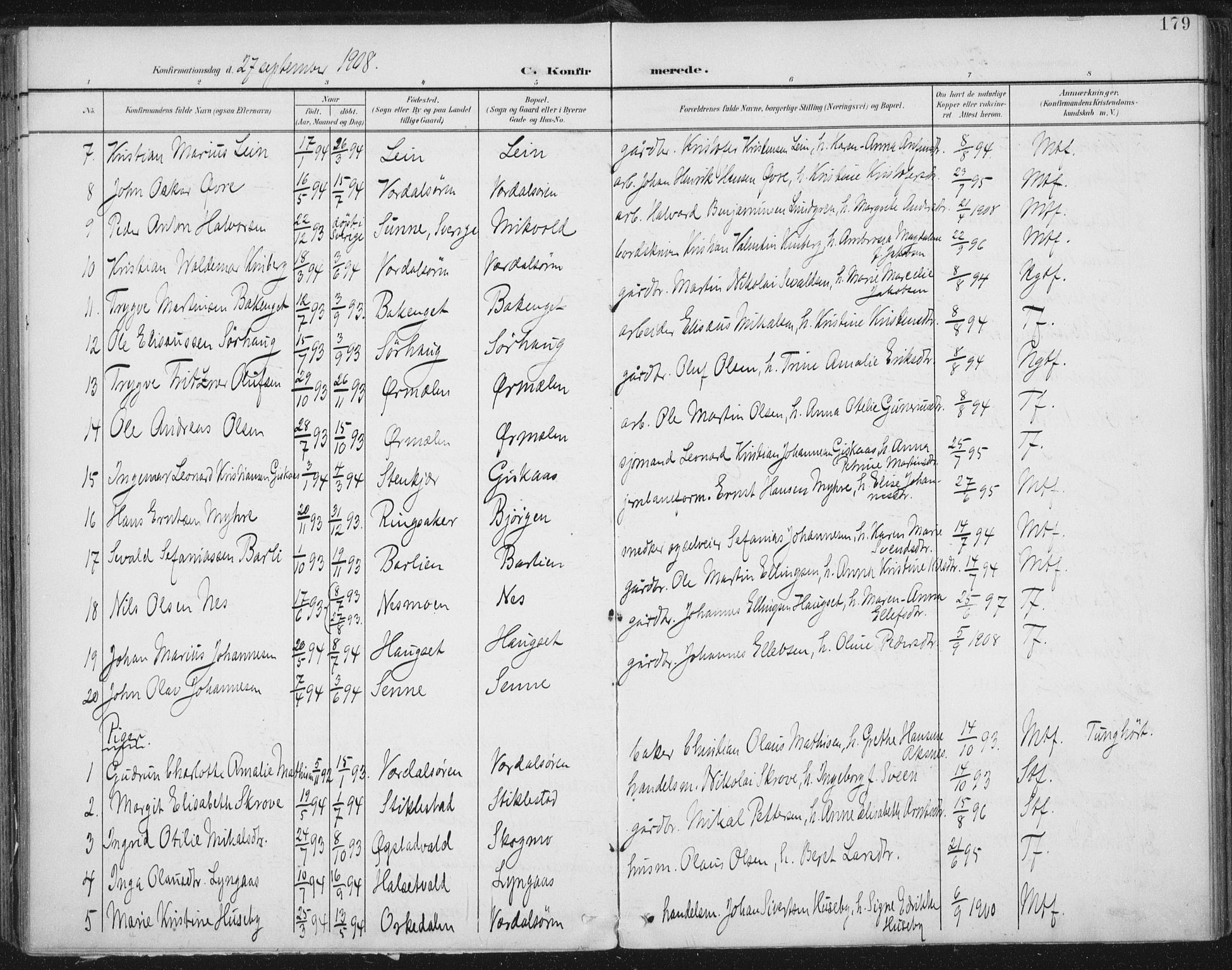 Ministerialprotokoller, klokkerbøker og fødselsregistre - Nord-Trøndelag, SAT/A-1458/723/L0246: Parish register (official) no. 723A15, 1900-1917, p. 179
