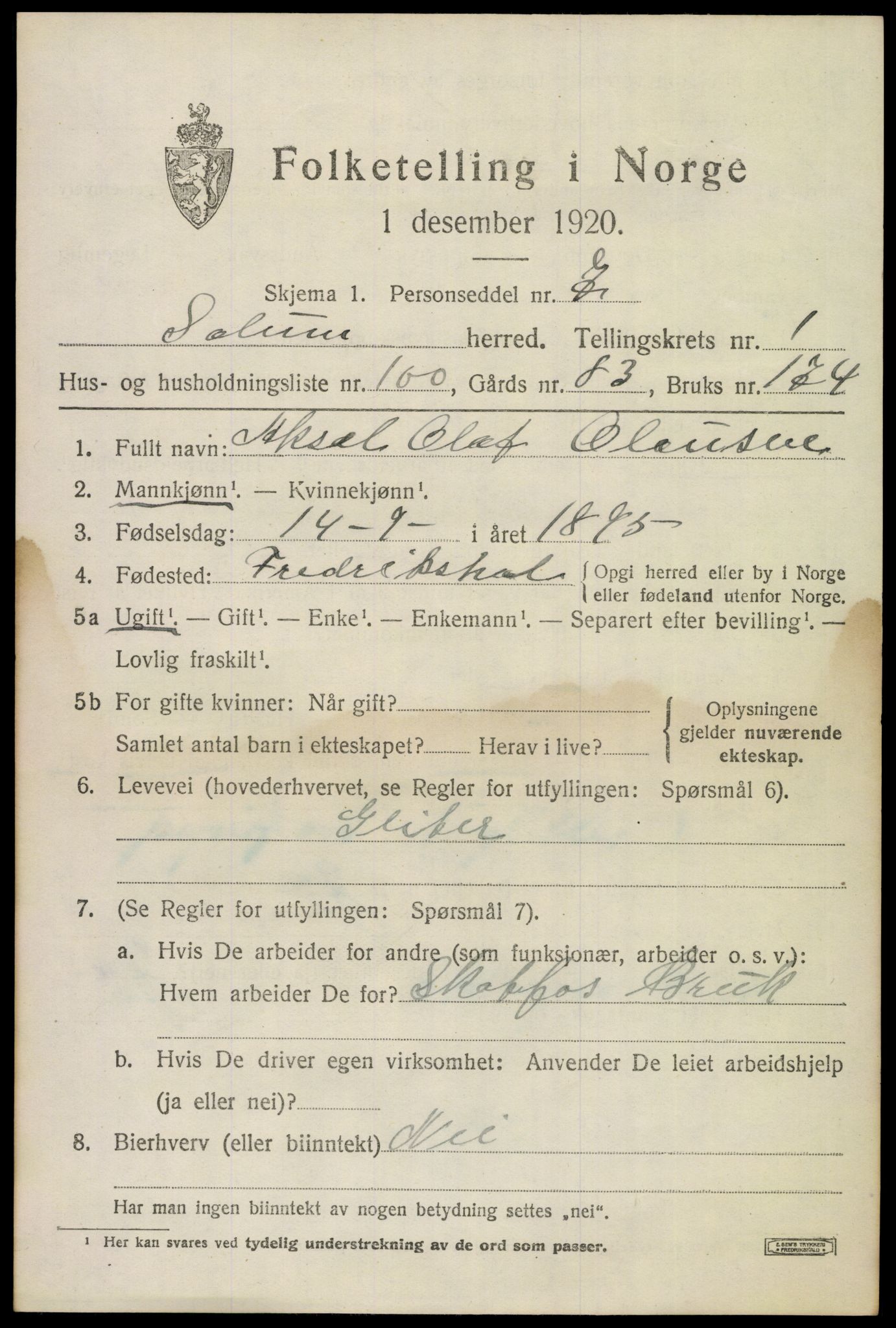 SAKO, 1920 census for Solum, 1920, p. 4032