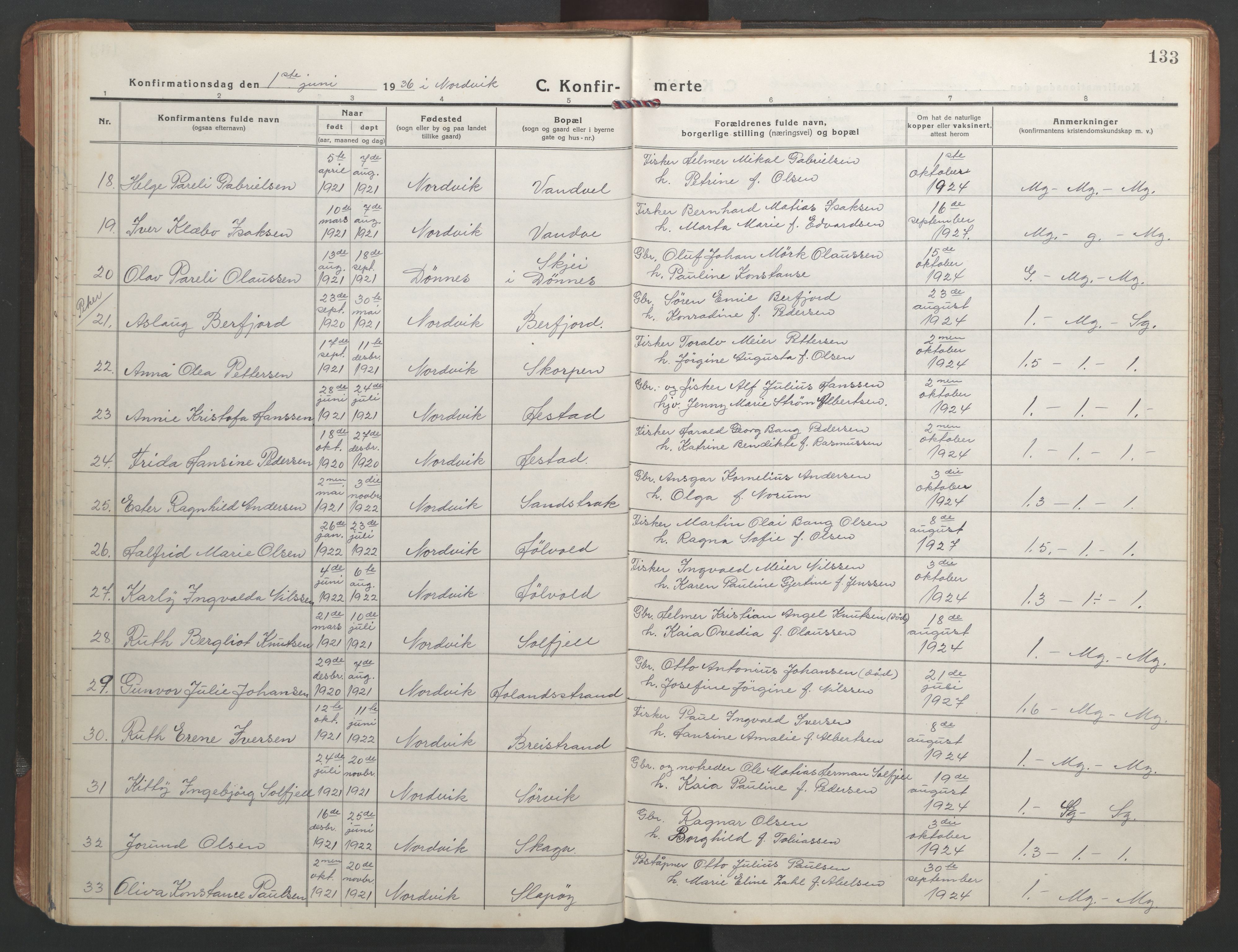 Ministerialprotokoller, klokkerbøker og fødselsregistre - Nordland, AV/SAT-A-1459/836/L0539: Parish register (copy) no. 836C03, 1917-1949, p. 133