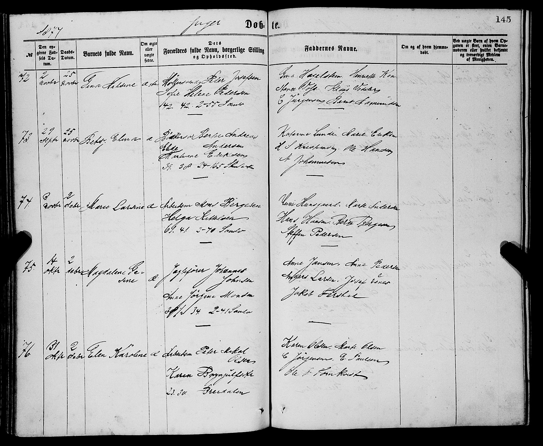 Sandviken Sokneprestembete, AV/SAB-A-77601/H/Ha/L0001: Parish register (official) no. A 1, 1867-1877, p. 145