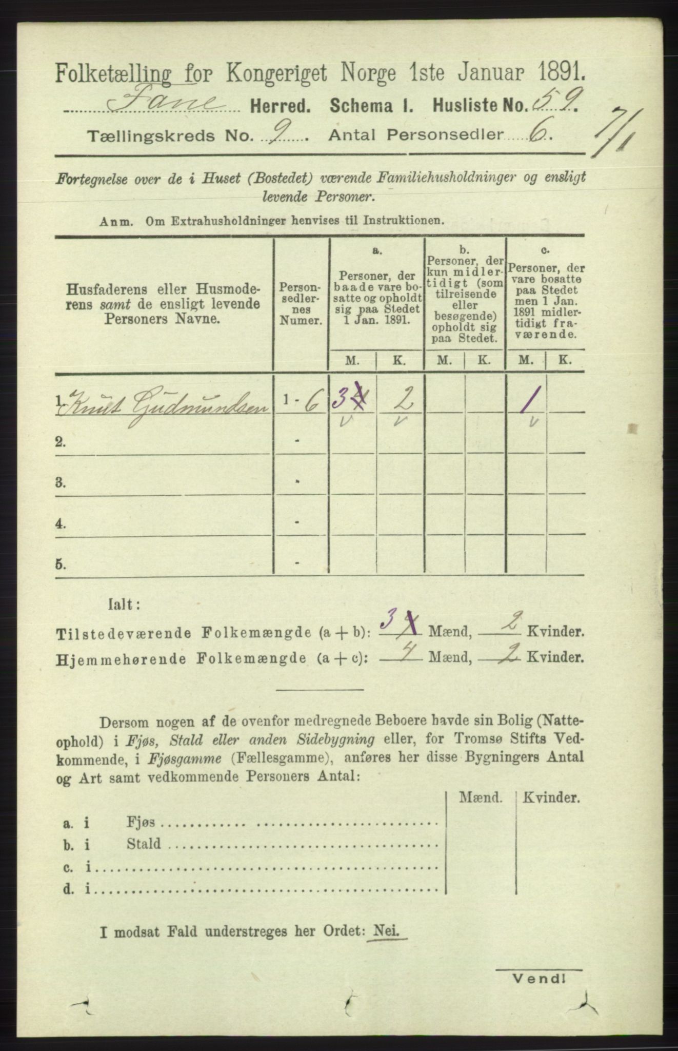 RA, 1891 census for 1249 Fana, 1891, p. 4811