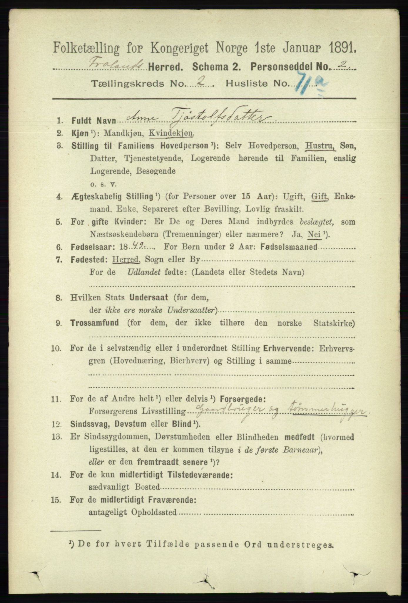 RA, 1891 census for 0919 Froland, 1891, p. 951