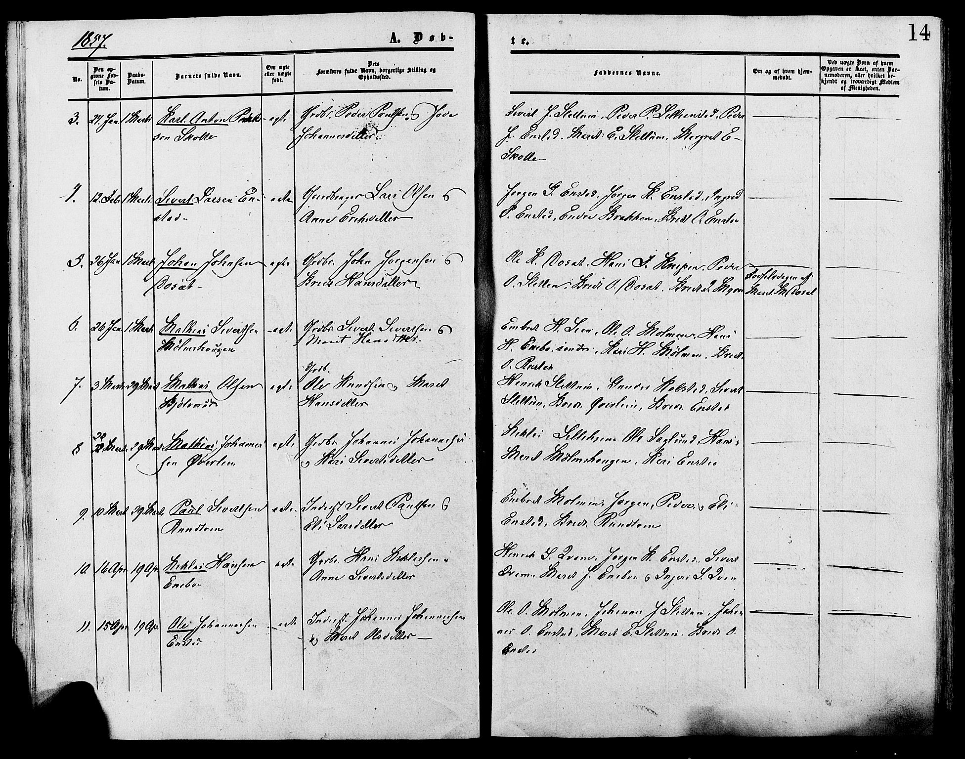 Lesja prestekontor, SAH/PREST-068/H/Ha/Haa/L0009: Parish register (official) no. 9, 1854-1889, p. 14