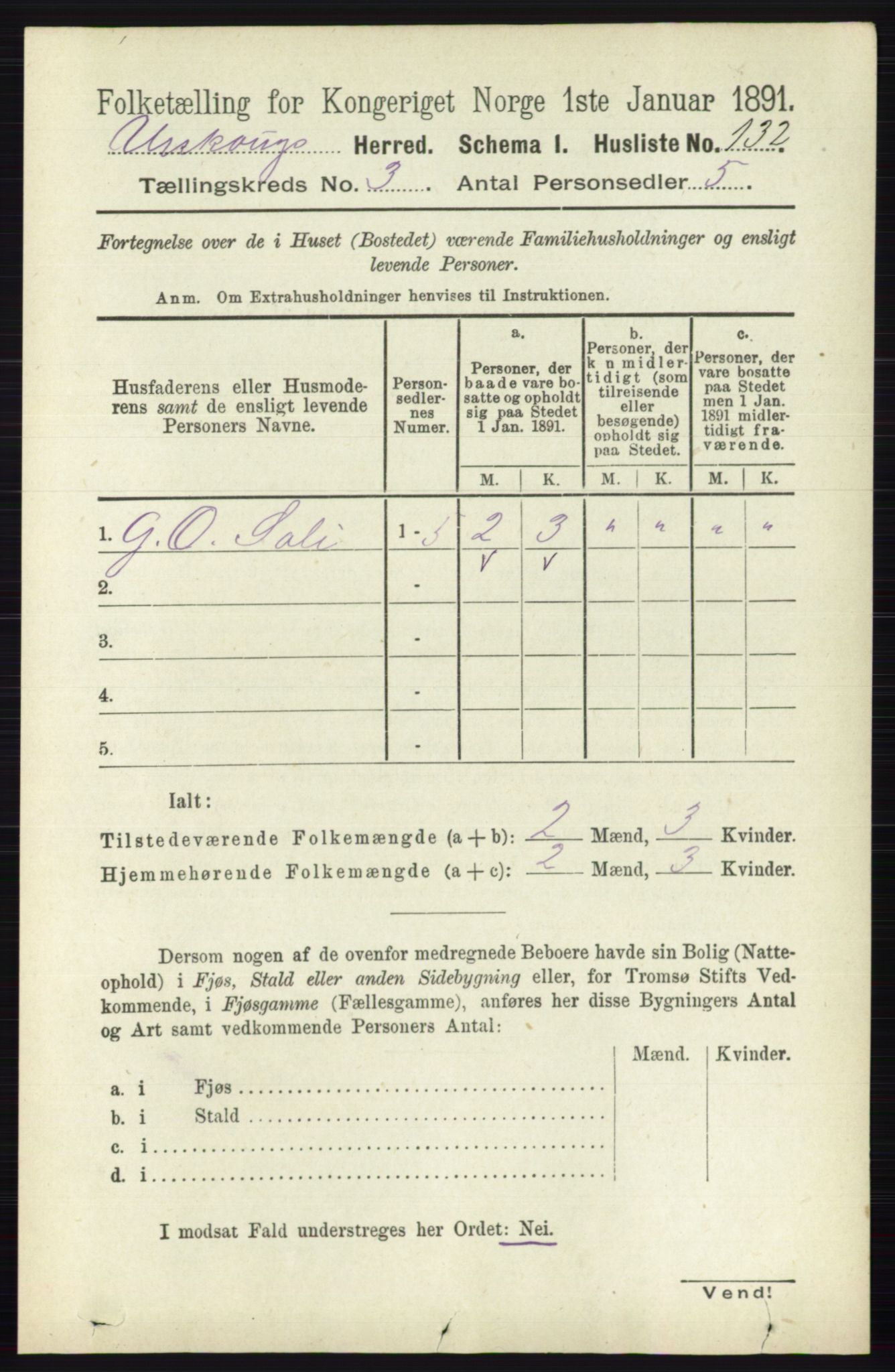 RA, 1891 census for 0224 Aurskog, 1891, p. 490