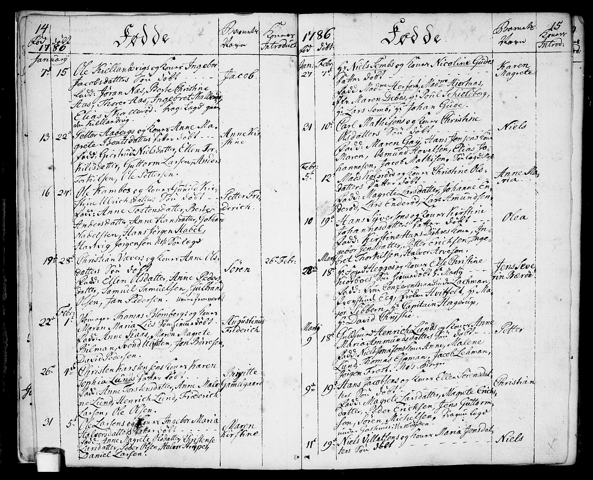 Moss prestekontor Kirkebøker, SAO/A-2003/F/Fa/L0004: Parish register (official) no. I 4, 1784-1808, p. 14-15