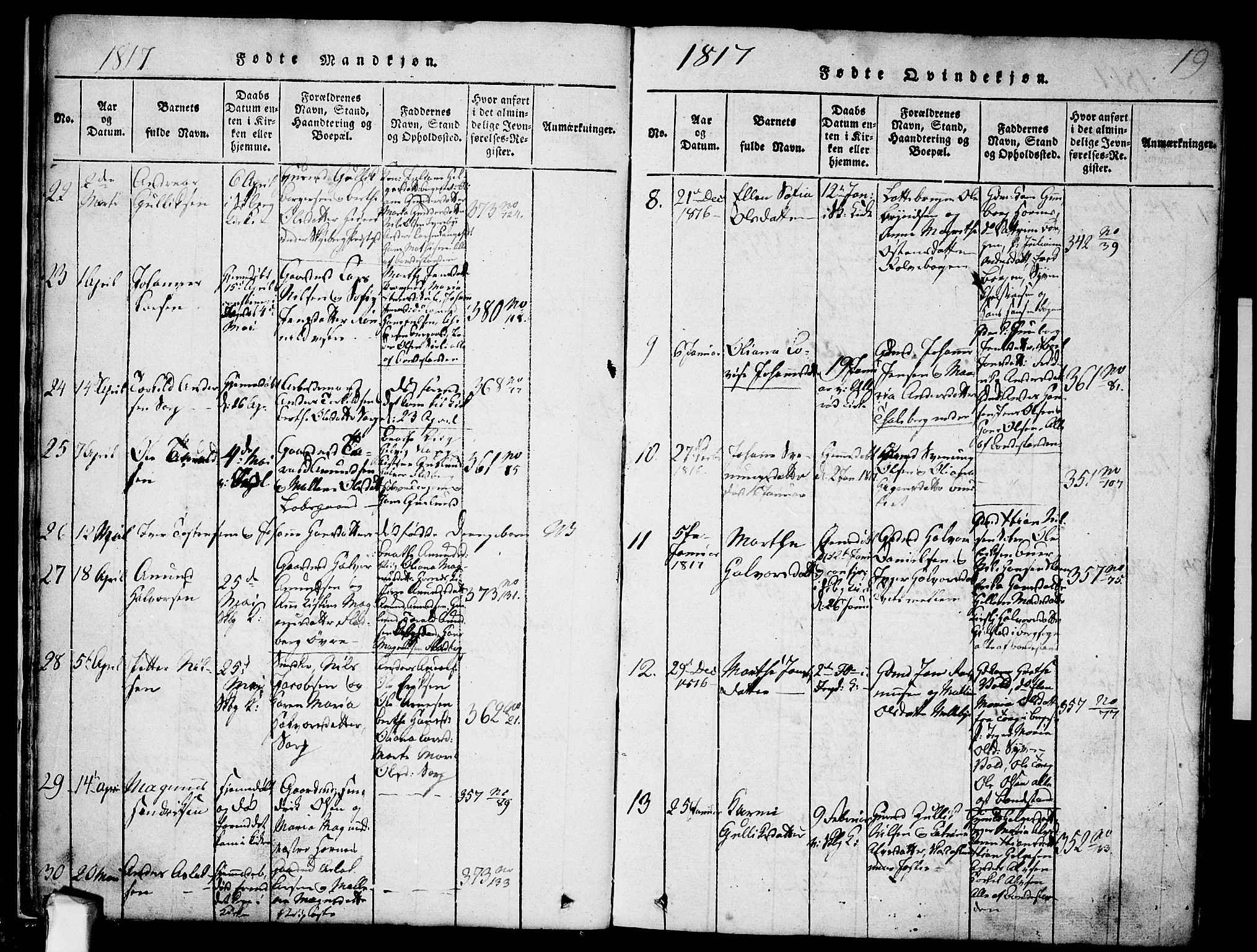 Skjeberg prestekontor Kirkebøker, AV/SAO-A-10923/F/Fa/L0004: Parish register (official) no. I 4, 1815-1830, p. 19