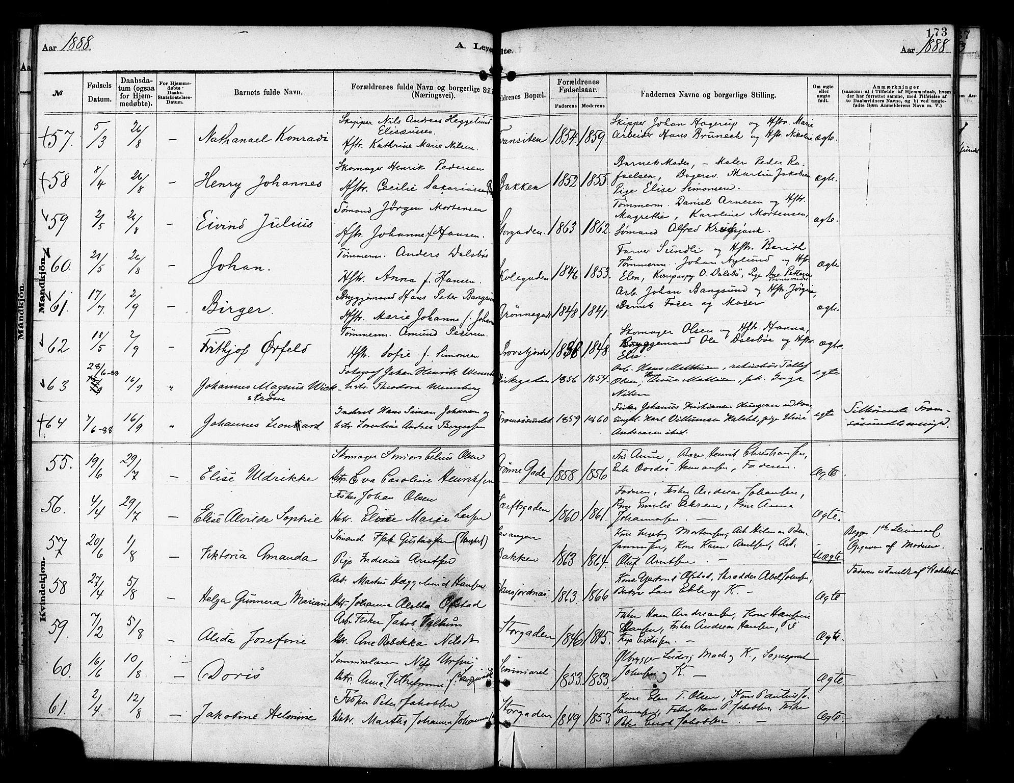 Tromsø sokneprestkontor/stiftsprosti/domprosti, SATØ/S-1343/G/Ga/L0014kirke: Parish register (official) no. 14, 1878-1888, p. 173