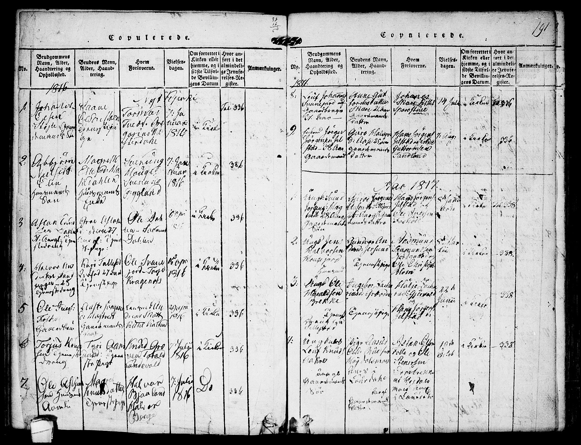 Kviteseid kirkebøker, SAKO/A-276/F/Fb/L0001: Parish register (official) no. II 1, 1815-1836, p. 191