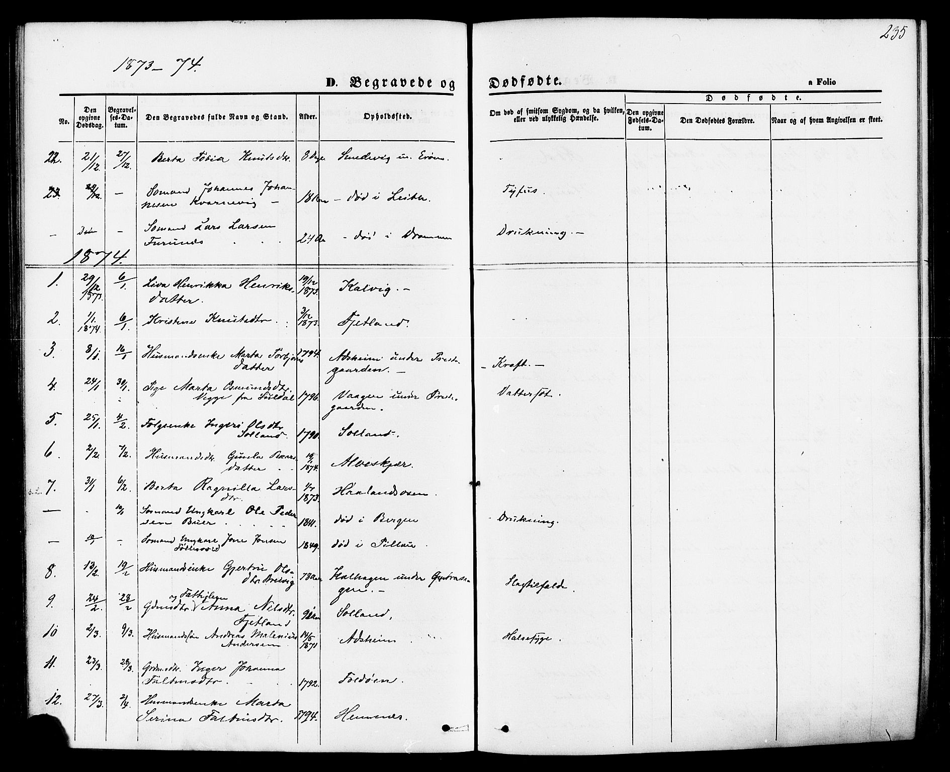 Jelsa sokneprestkontor, SAST/A-101842/01/IV: Parish register (official) no. A 8, 1867-1883, p. 235