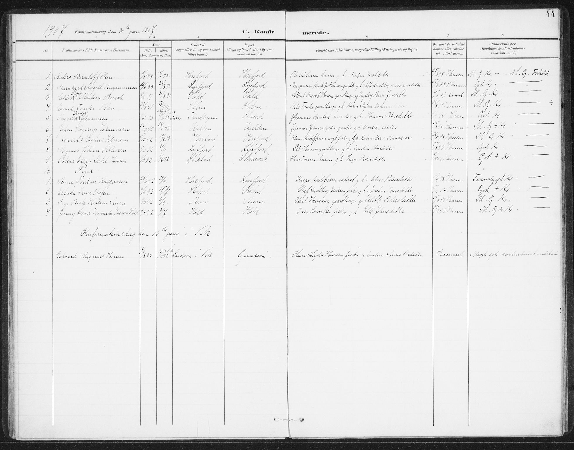 Ministerialprotokoller, klokkerbøker og fødselsregistre - Nordland, AV/SAT-A-1459/811/L0167: Parish register (official) no. 811A04, 1899-1913, p. 44