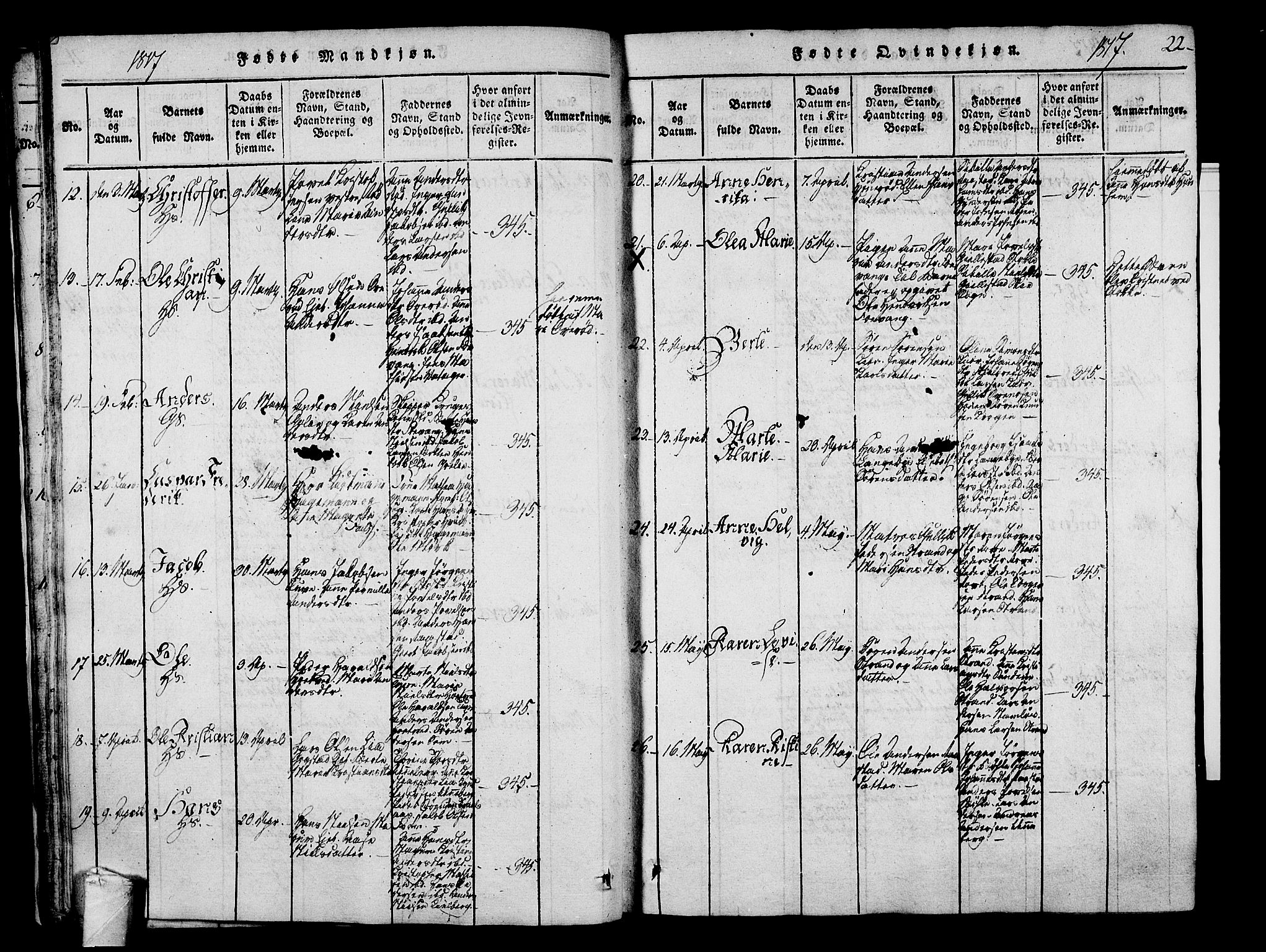 Sandar kirkebøker, SAKO/A-243/F/Fa/L0004: Parish register (official) no. 4, 1814-1832, p. 22