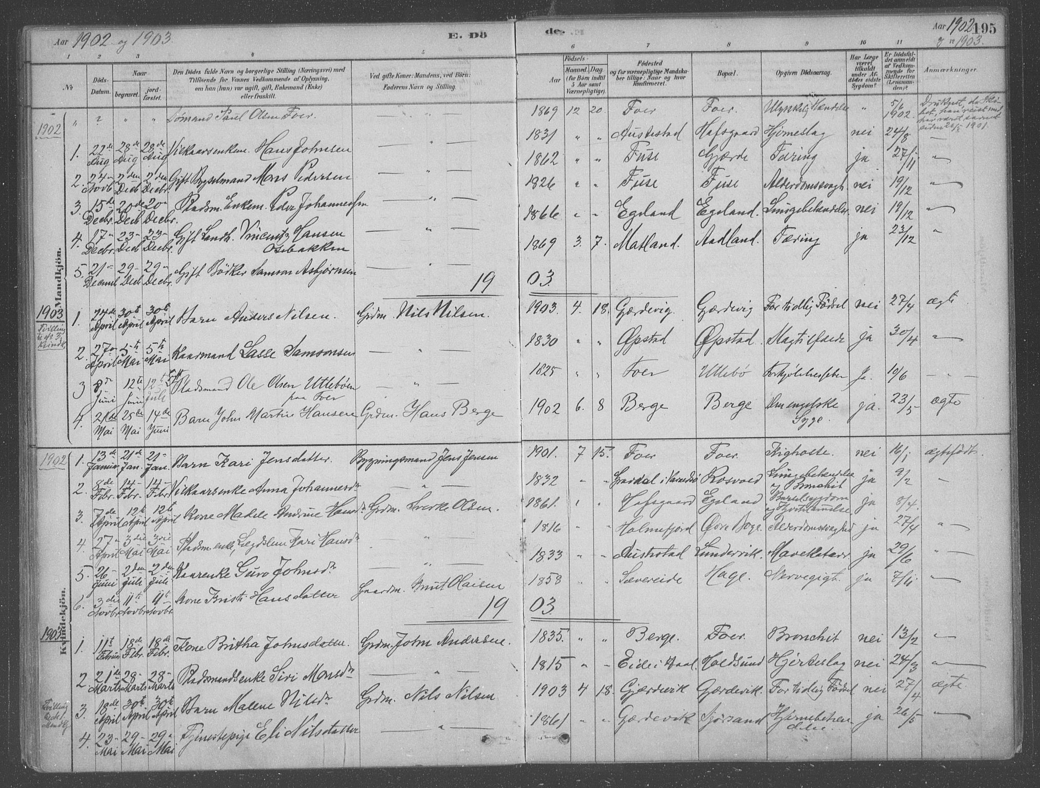 Fusa sokneprestembete, SAB/A-75401/H/Haa: Parish register (official) no. B 1, 1880-1938, p. 195