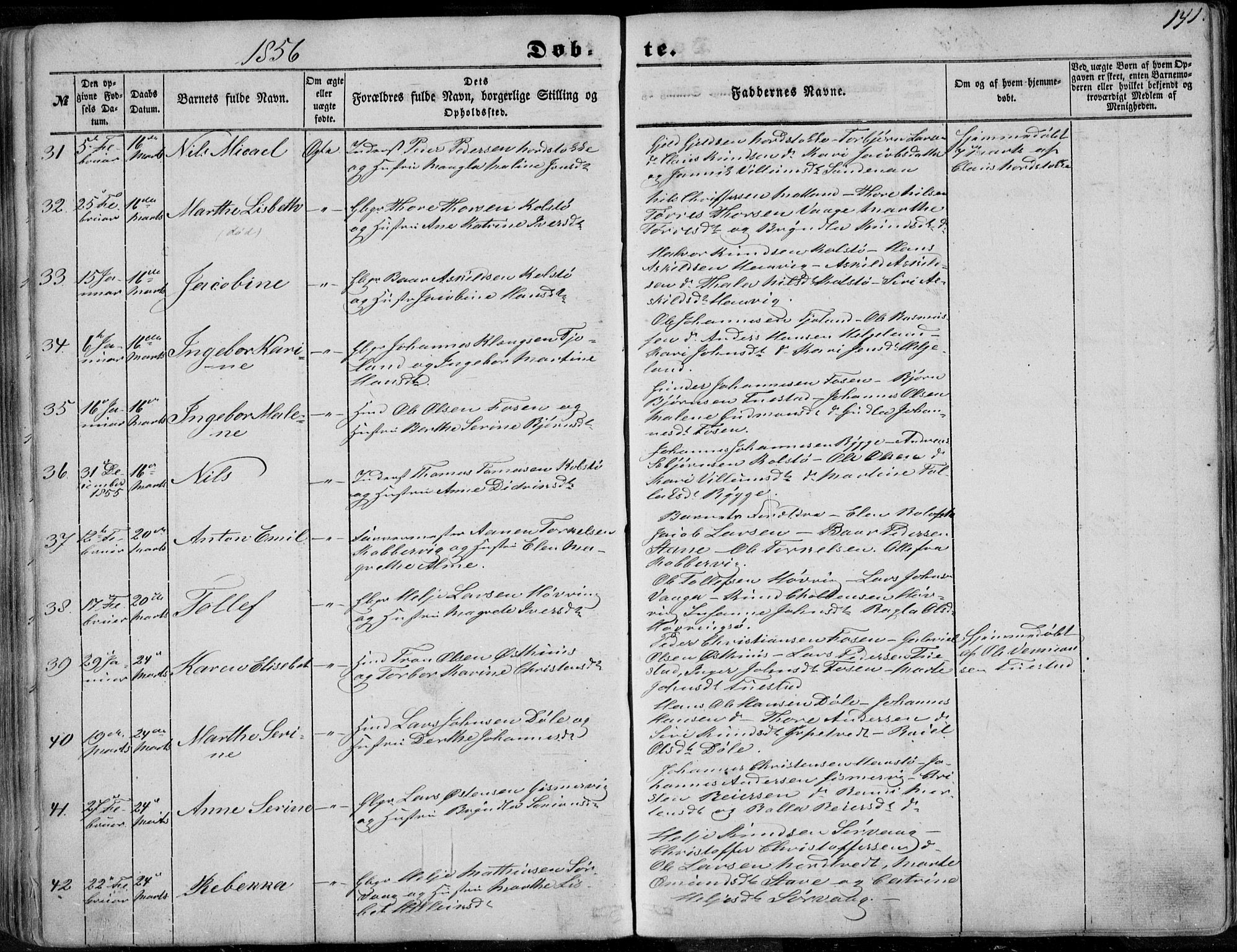 Avaldsnes sokneprestkontor, AV/SAST-A -101851/H/Ha/Haa/L0008: Parish register (official) no. A 8, 1847-1857, p. 141