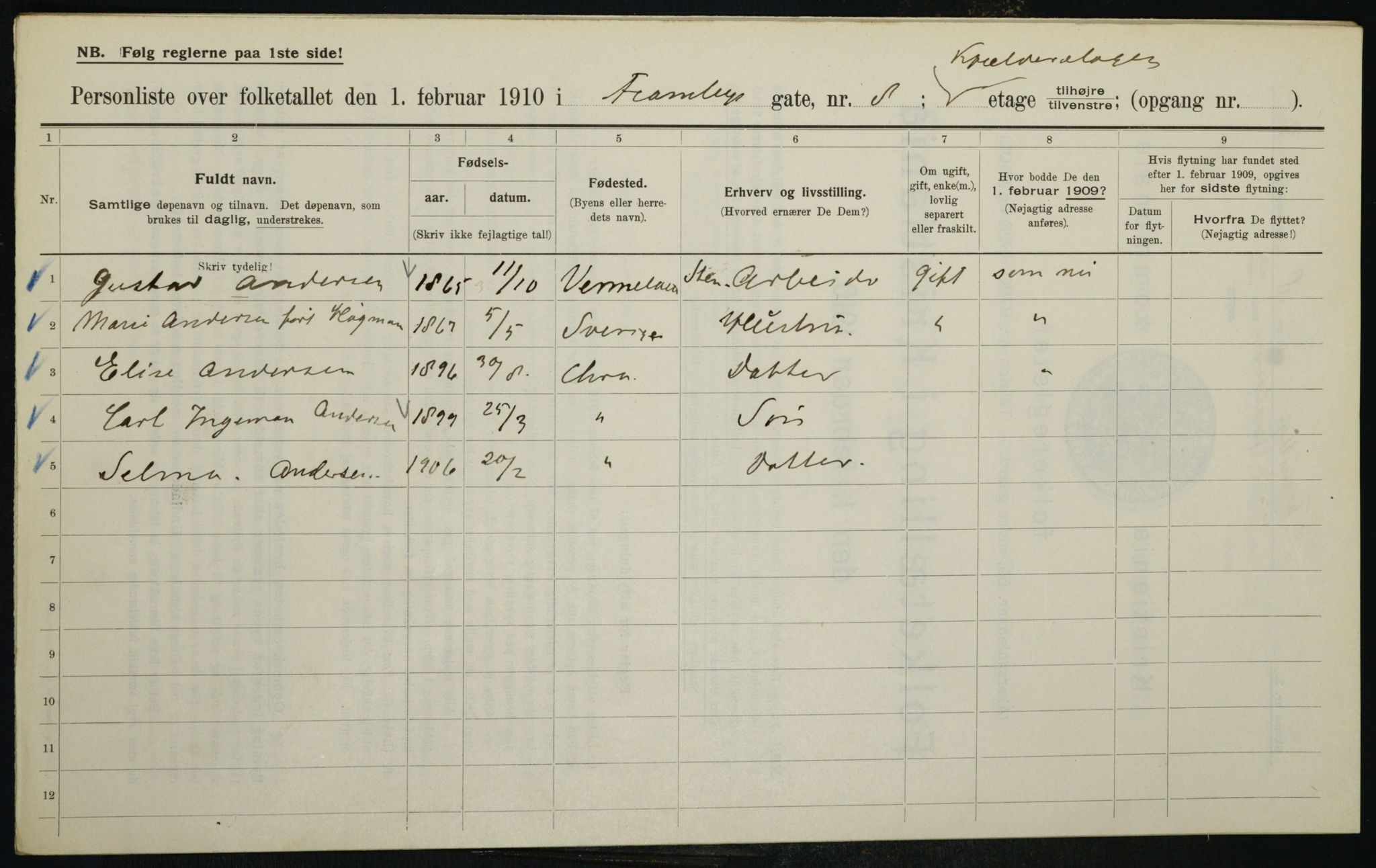 OBA, Municipal Census 1910 for Kristiania, 1910, p. 22526