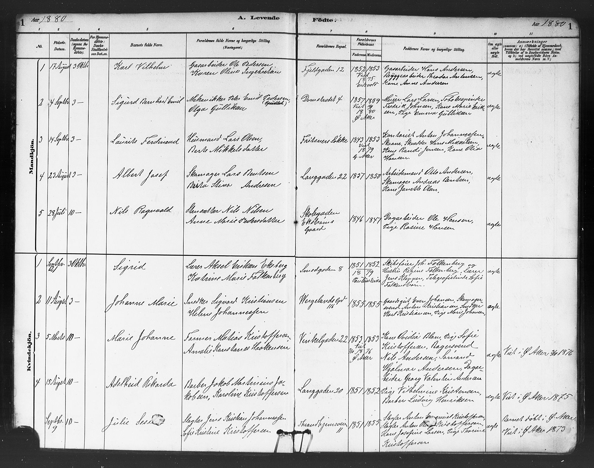 Petrus prestekontor Kirkebøker, SAO/A-10872/G/Ga/L0001: Parish register (copy) no. 1, 1880-1887, p. 1