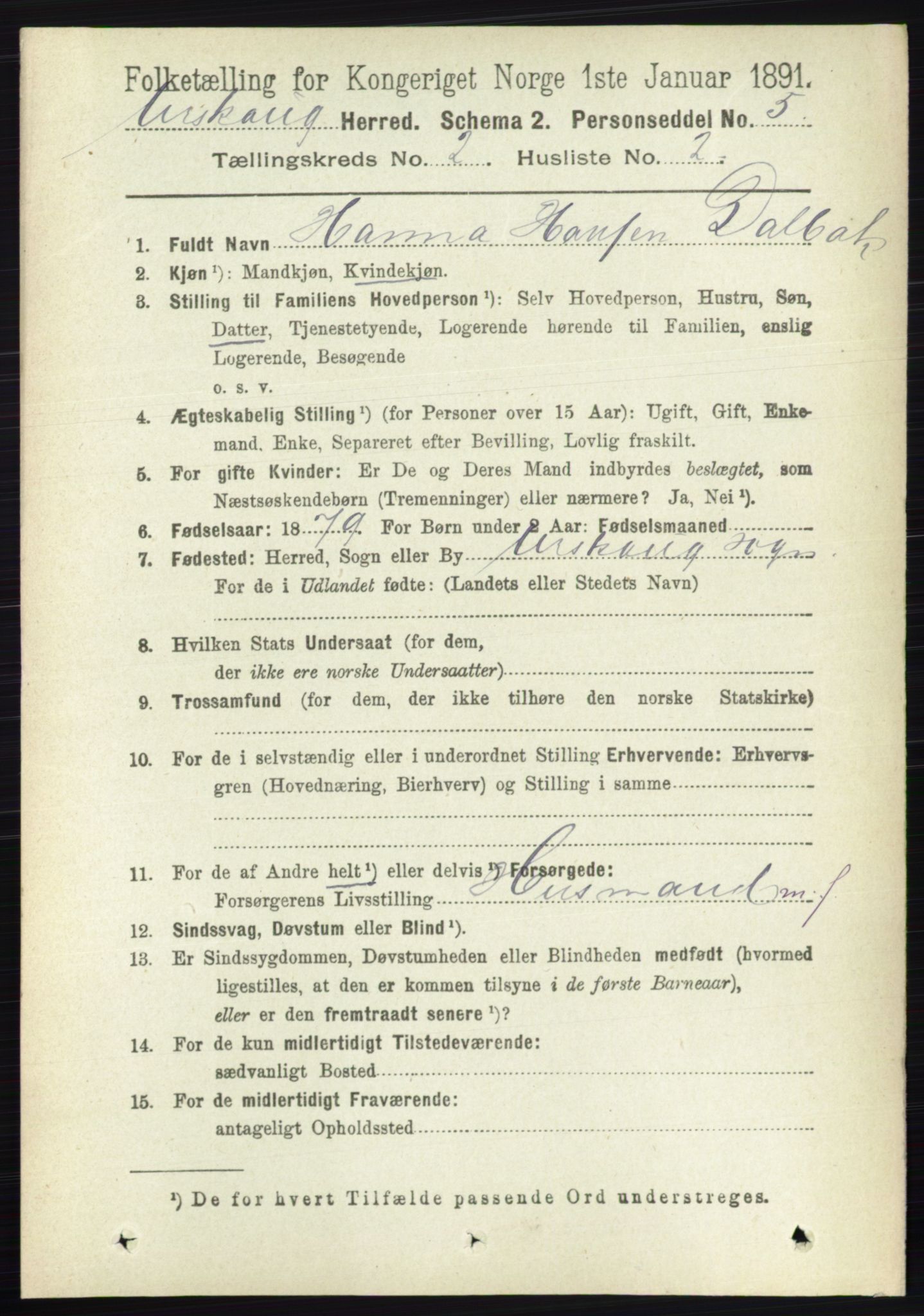 RA, 1891 census for 0224 Aurskog, 1891, p. 197