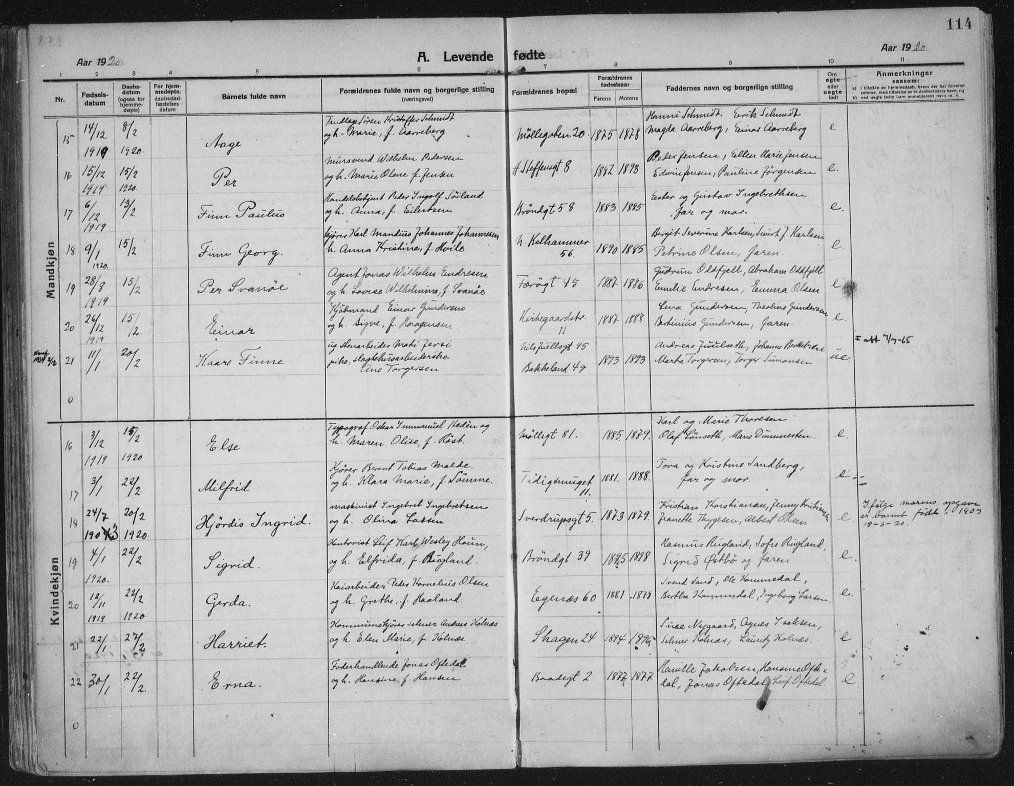 Domkirken sokneprestkontor, AV/SAST-A-101812/002/A/L0018: Parish register (official) no. A 34, 1915-1929, p. 114