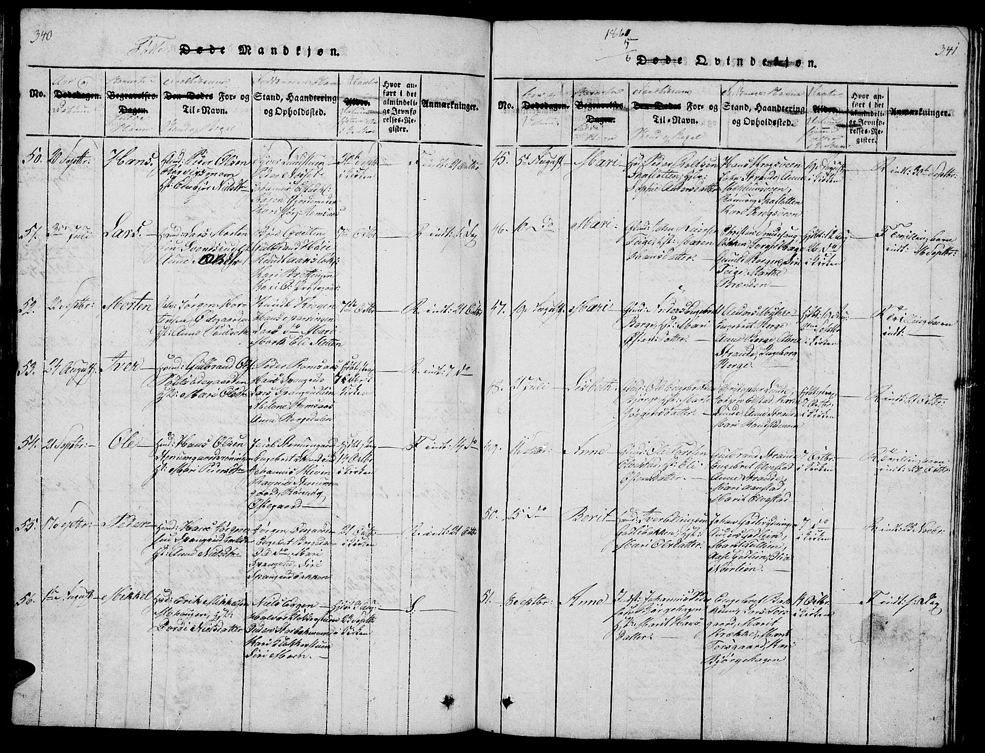 Ringebu prestekontor, SAH/PREST-082/H/Ha/Hab/L0001: Parish register (copy) no. 1, 1821-1839, p. 340-341