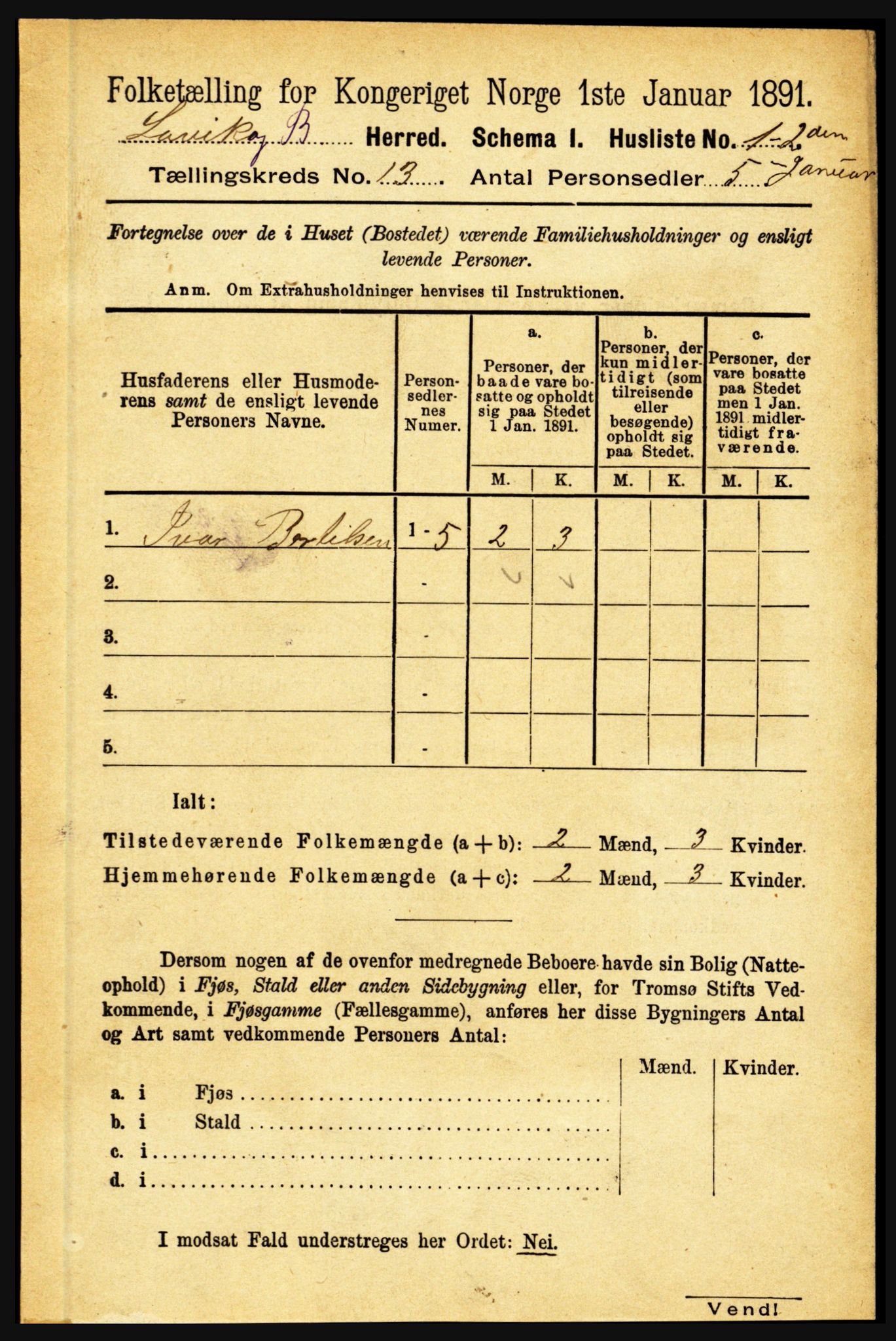 RA, 1891 census for 1415 Lavik og Brekke, 1891, p. 2492