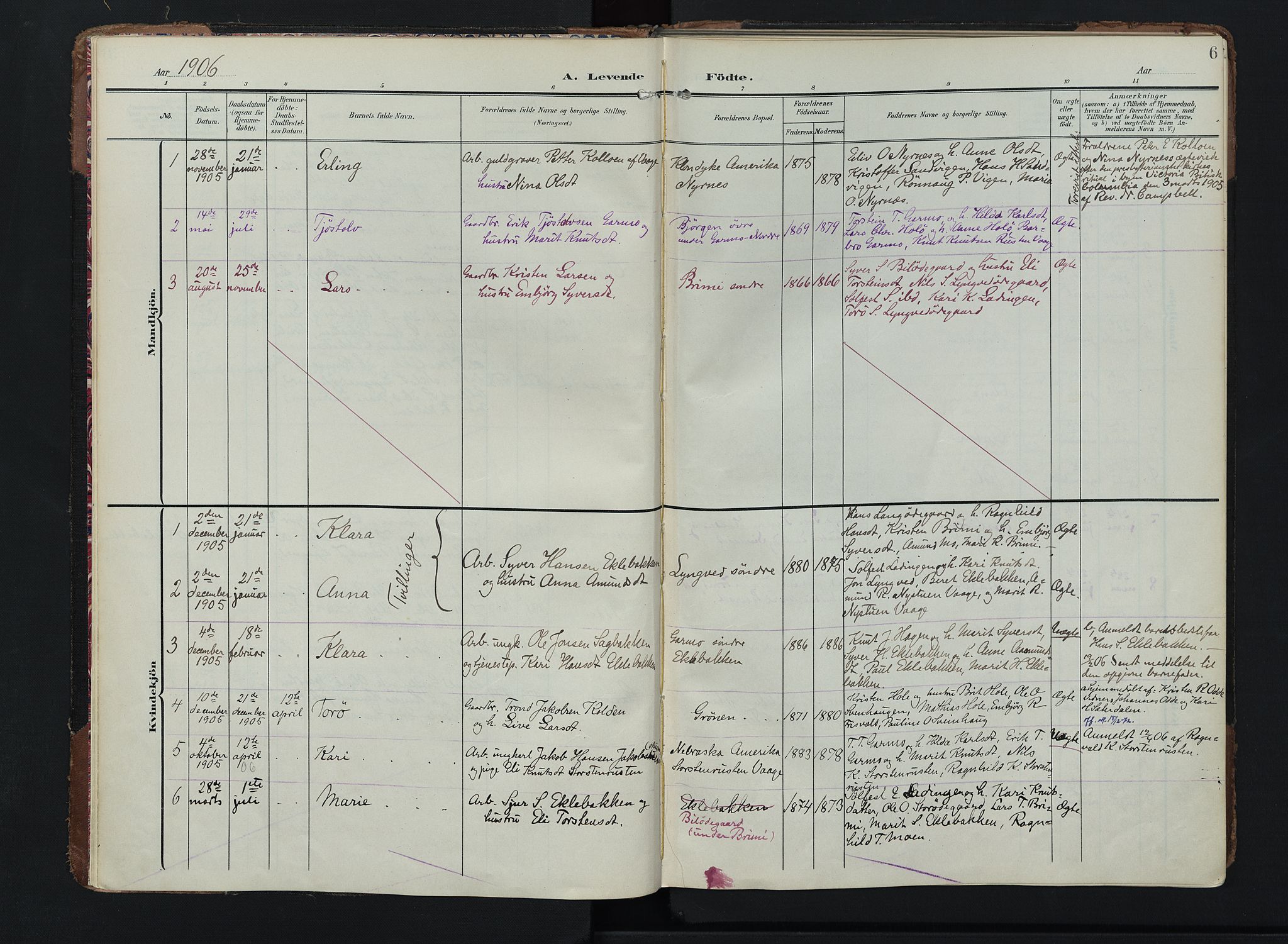 Lom prestekontor, SAH/PREST-070/K/L0011: Parish register (official) no. 11, 1904-1928, p. 6