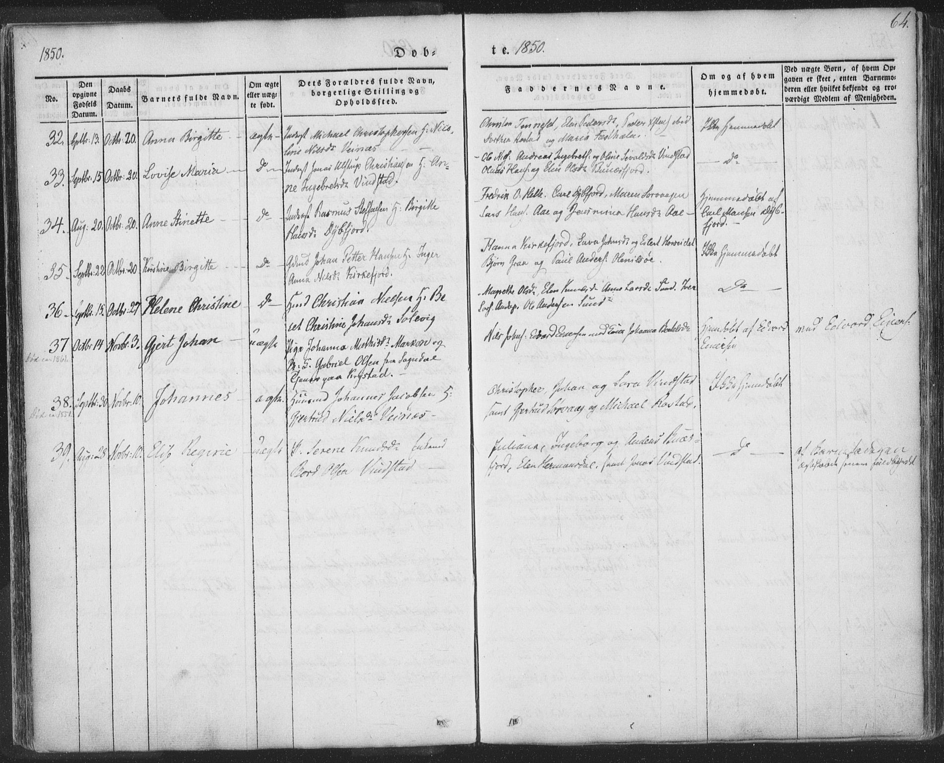 Ministerialprotokoller, klokkerbøker og fødselsregistre - Nordland, AV/SAT-A-1459/885/L1202: Parish register (official) no. 885A03, 1838-1859, p. 64