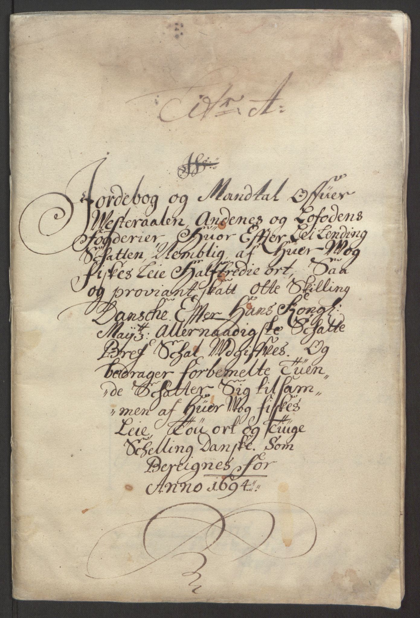 Rentekammeret inntil 1814, Reviderte regnskaper, Fogderegnskap, RA/EA-4092/R67/L4677: Fogderegnskap Vesterålen, Andenes og Lofoten, 1694-1695, p. 15