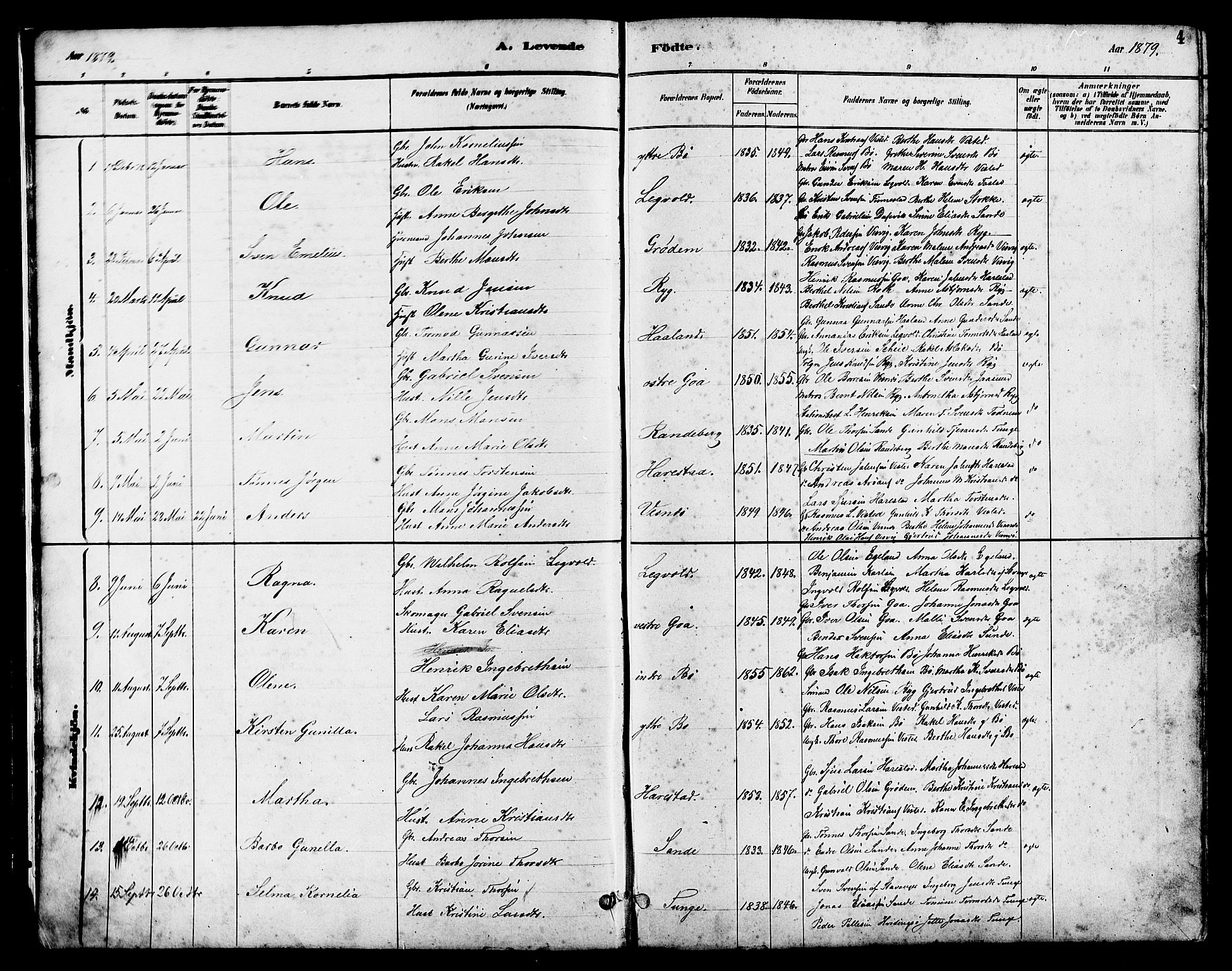 Hetland sokneprestkontor, SAST/A-101826/30/30BB/L0006: Parish register (copy) no. B 6, 1878-1921, p. 4