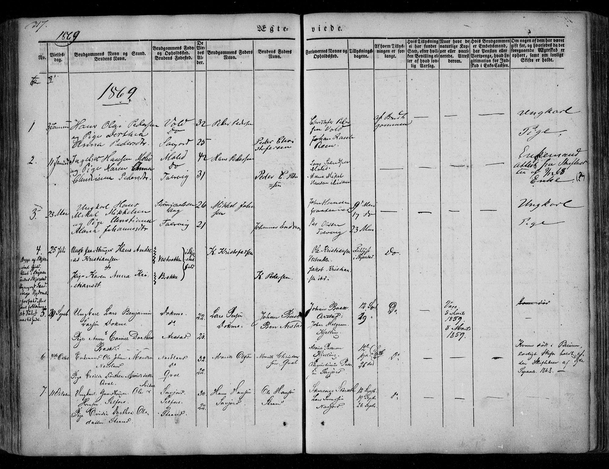 Ministerialprotokoller, klokkerbøker og fødselsregistre - Nordland, AV/SAT-A-1459/846/L0644: Parish register (official) no. 846A02, 1837-1872, p. 317