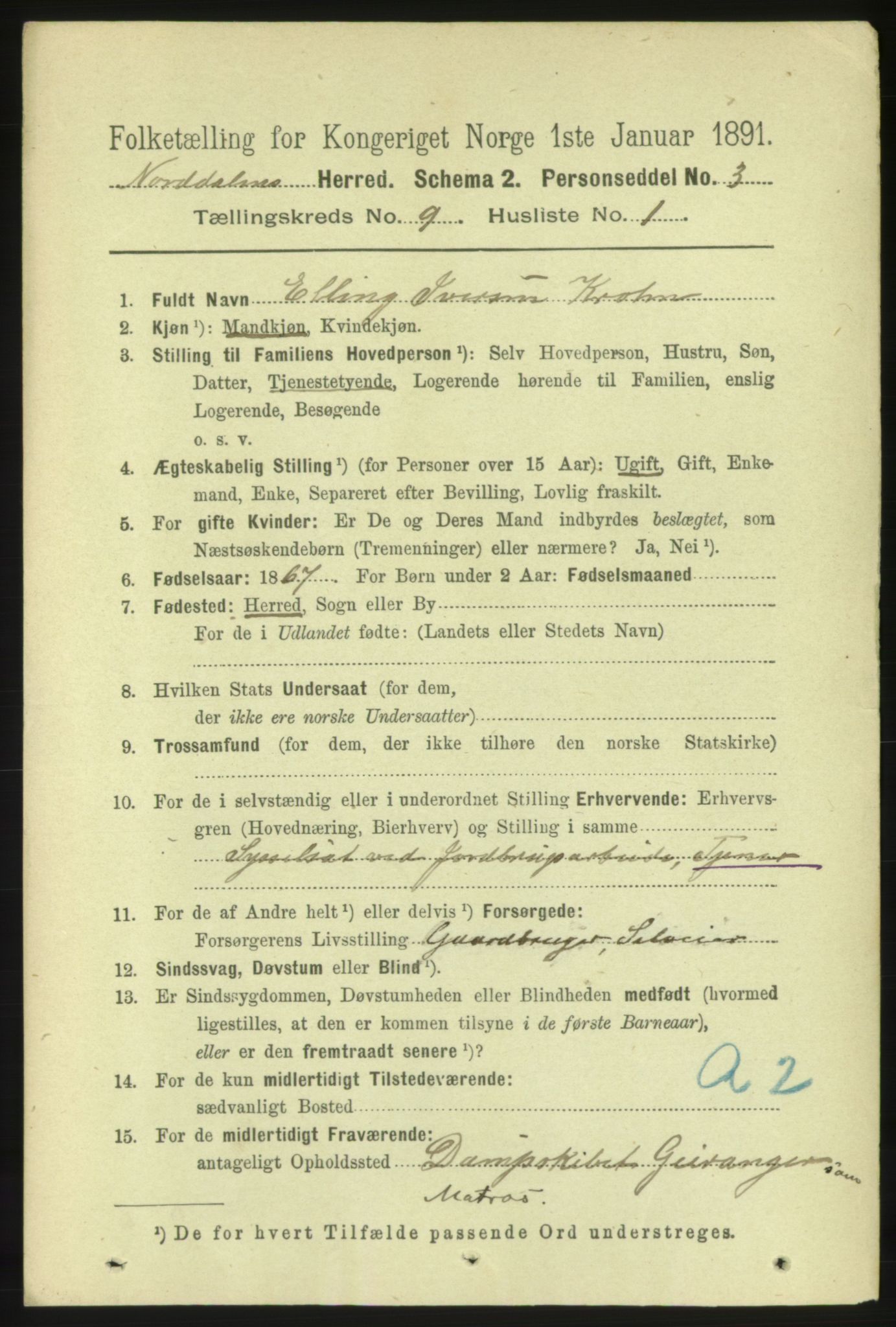 RA, 1891 census for 1524 Norddal, 1891, p. 1849