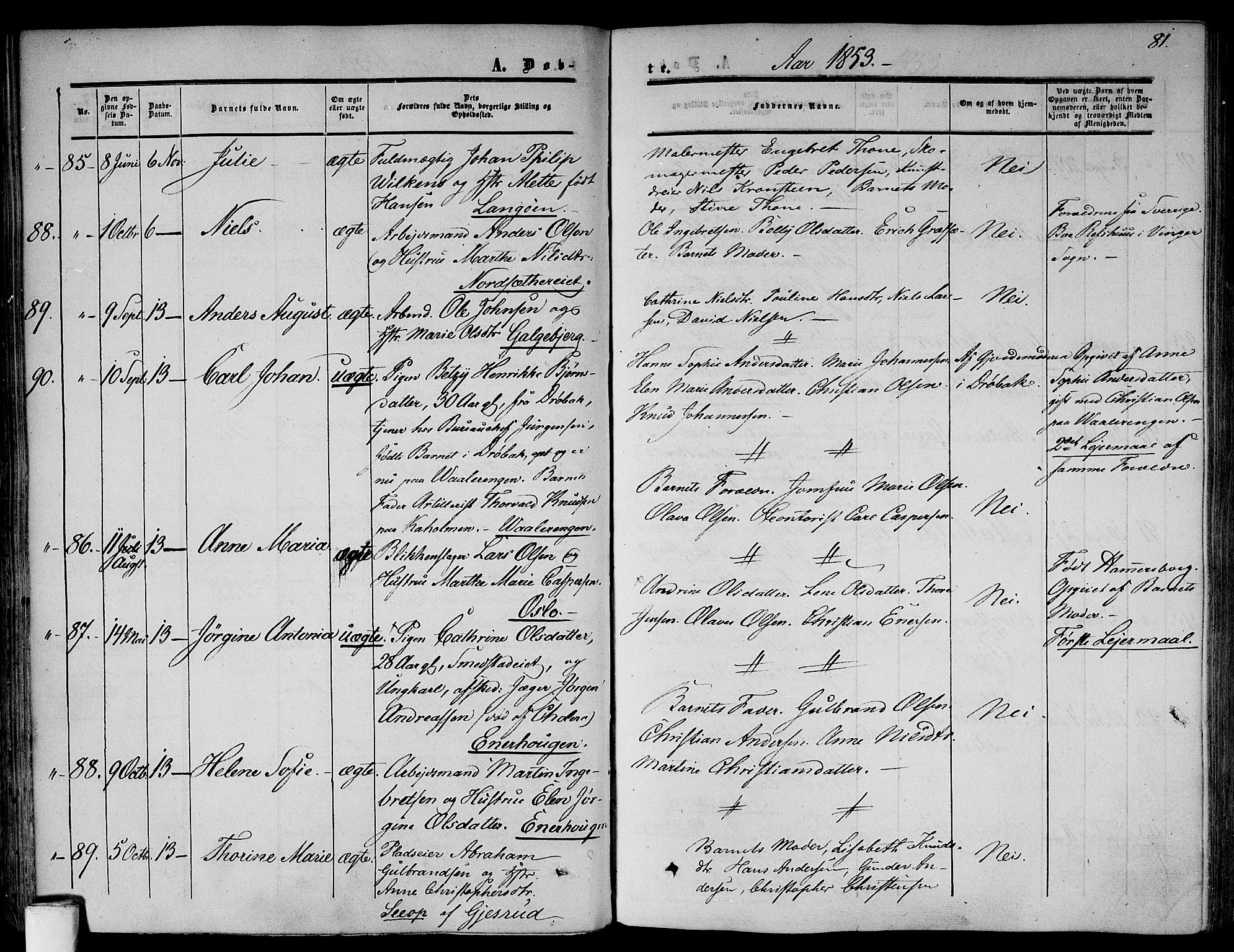 Gamlebyen prestekontor Kirkebøker, AV/SAO-A-10884/F/Fa/L0004: Parish register (official) no. 4, 1850-1857, p. 81