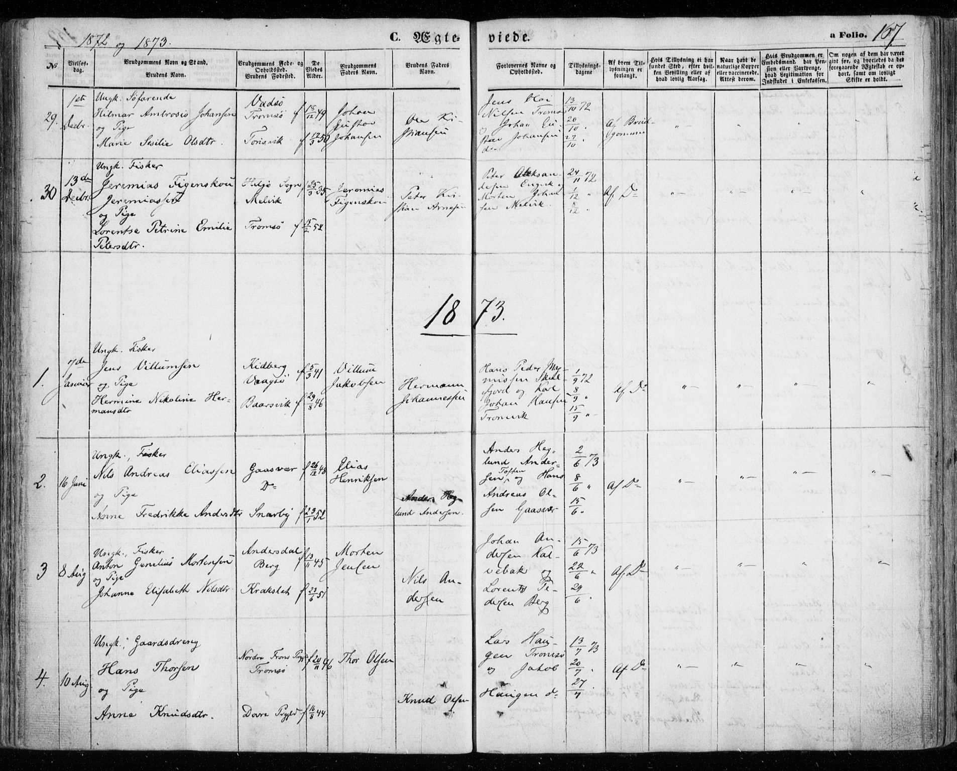Tromsøysund sokneprestkontor, AV/SATØ-S-1304/G/Ga/L0002kirke: Parish register (official) no. 2, 1867-1875, p. 167