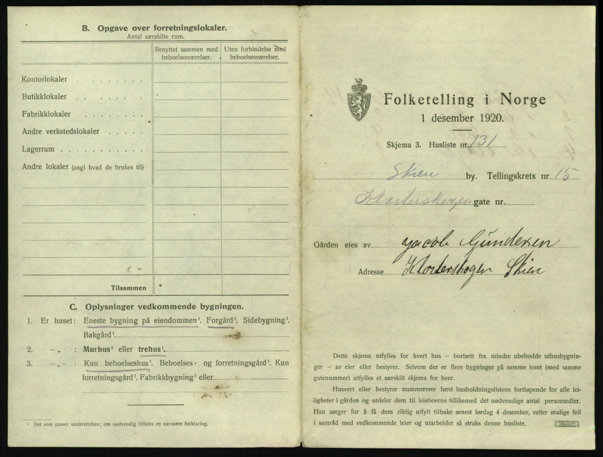 SAKO, 1920 census for Skien, 1920, p. 4525