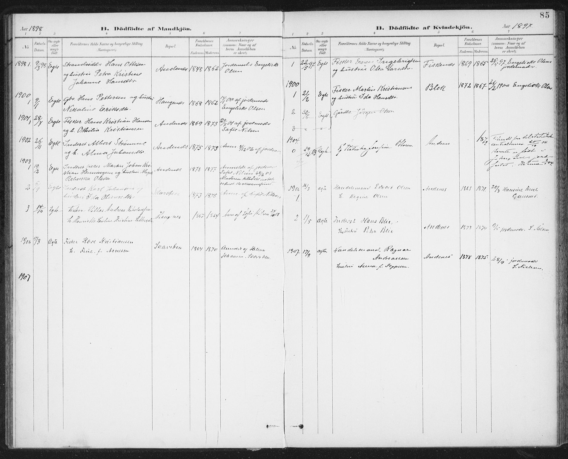 Ministerialprotokoller, klokkerbøker og fødselsregistre - Nordland, SAT/A-1459/899/L1437: Parish register (official) no. 899A05, 1897-1908, p. 85