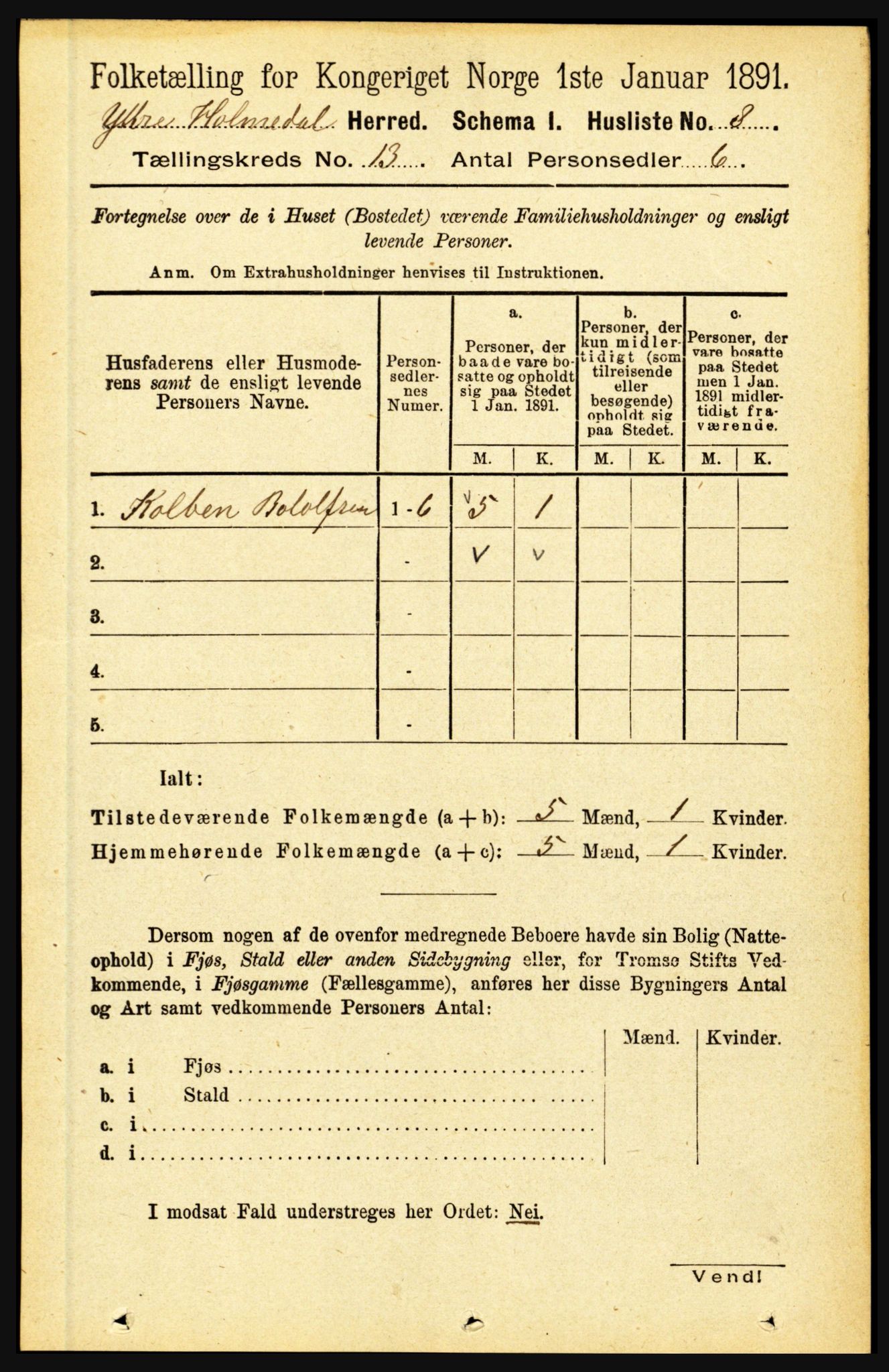 RA, 1891 census for 1429 Ytre Holmedal, 1891, p. 3383