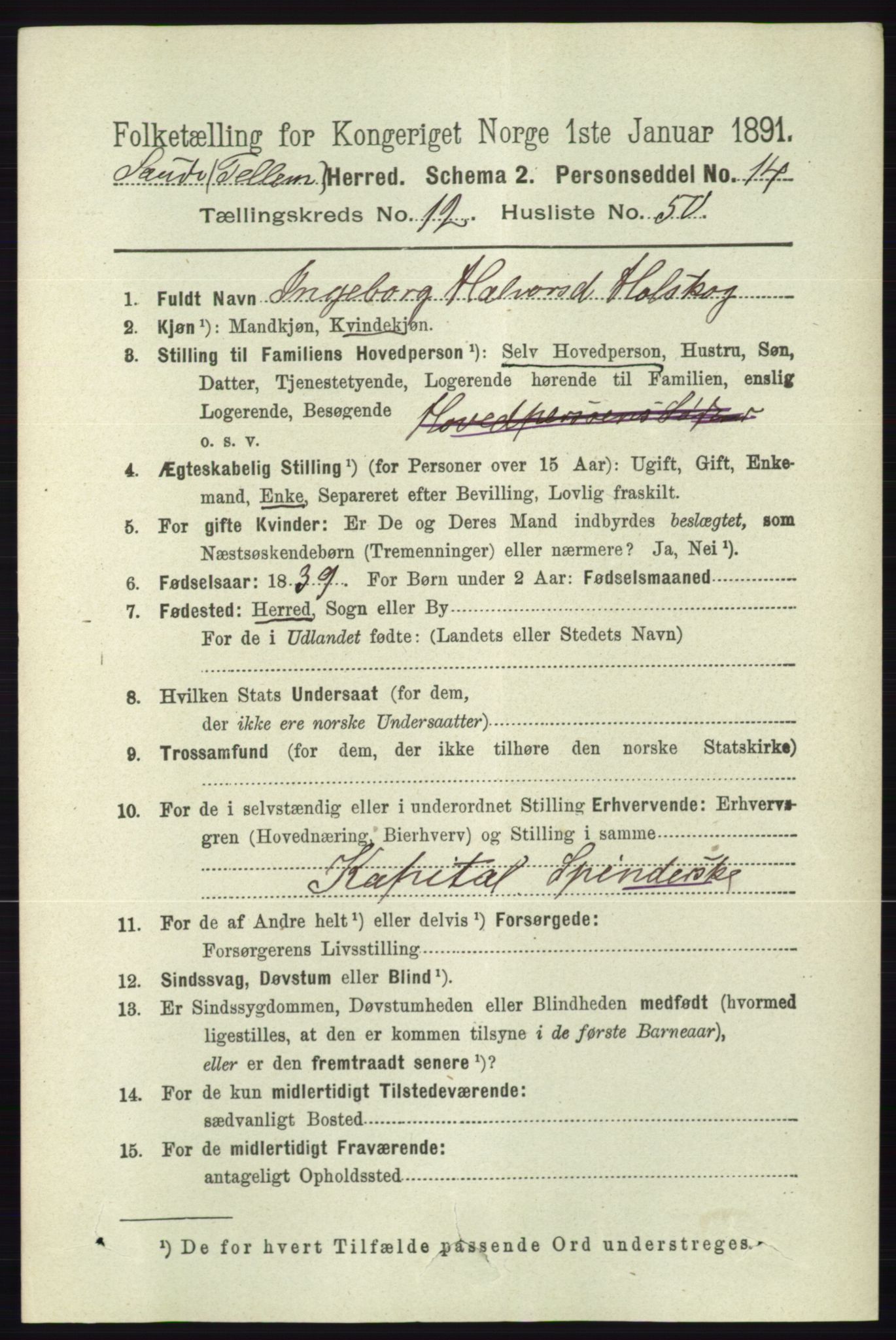 RA, 1891 census for 0822 Sauherad, 1891, p. 3888