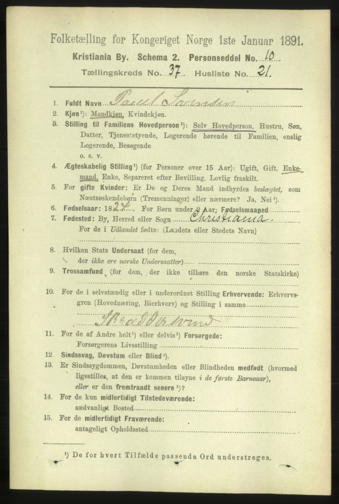 RA, 1891 census for 0301 Kristiania, 1891, p. 20975