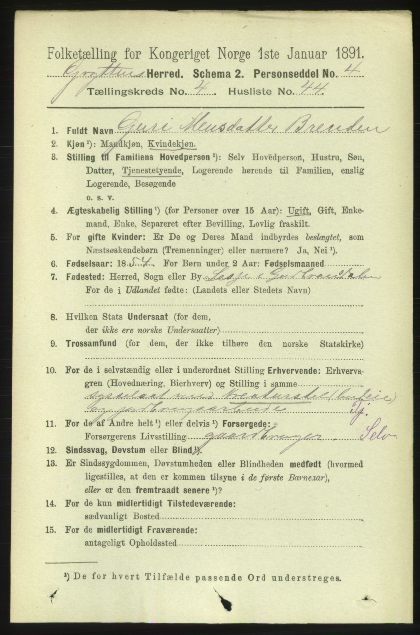 RA, 1891 census for 1539 Grytten, 1891, p. 1551