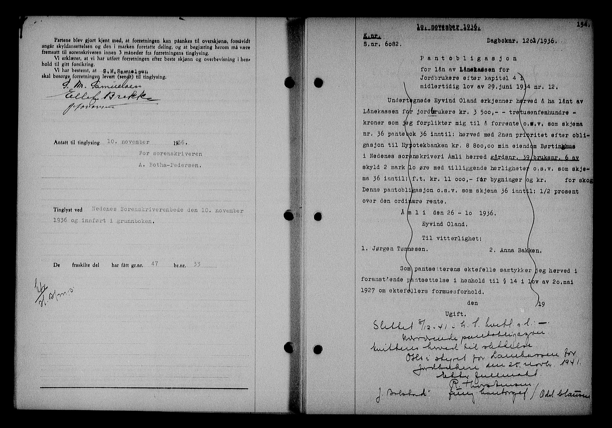 Nedenes sorenskriveri, SAK/1221-0006/G/Gb/Gba/L0043: Mortgage book no. 39, 1936-1937, Diary no: : 1201/1936