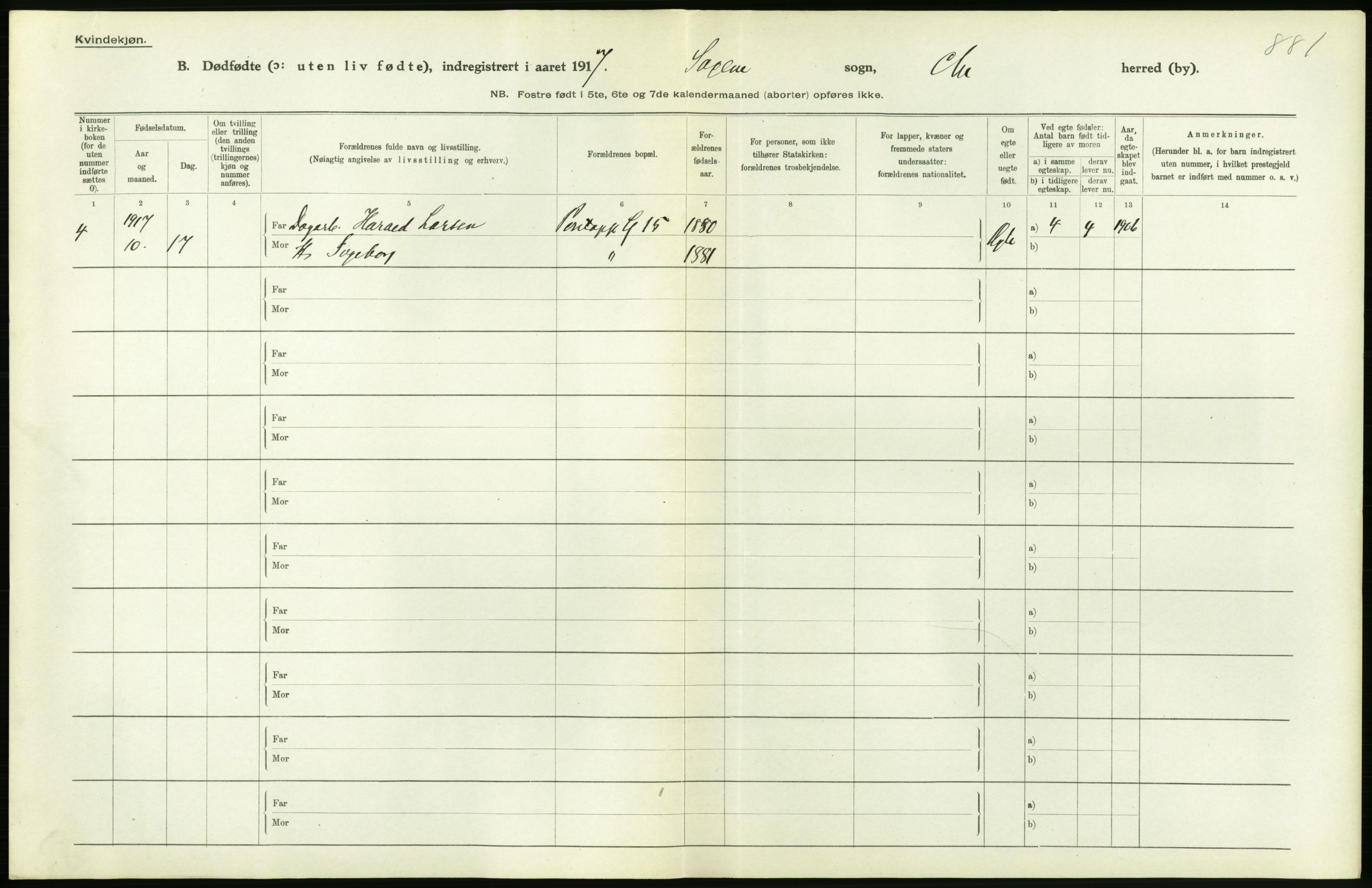 Statistisk sentralbyrå, Sosiodemografiske emner, Befolkning, RA/S-2228/D/Df/Dfb/Dfbg/L0011: Kristiania: Døde, dødfødte., 1917, p. 614