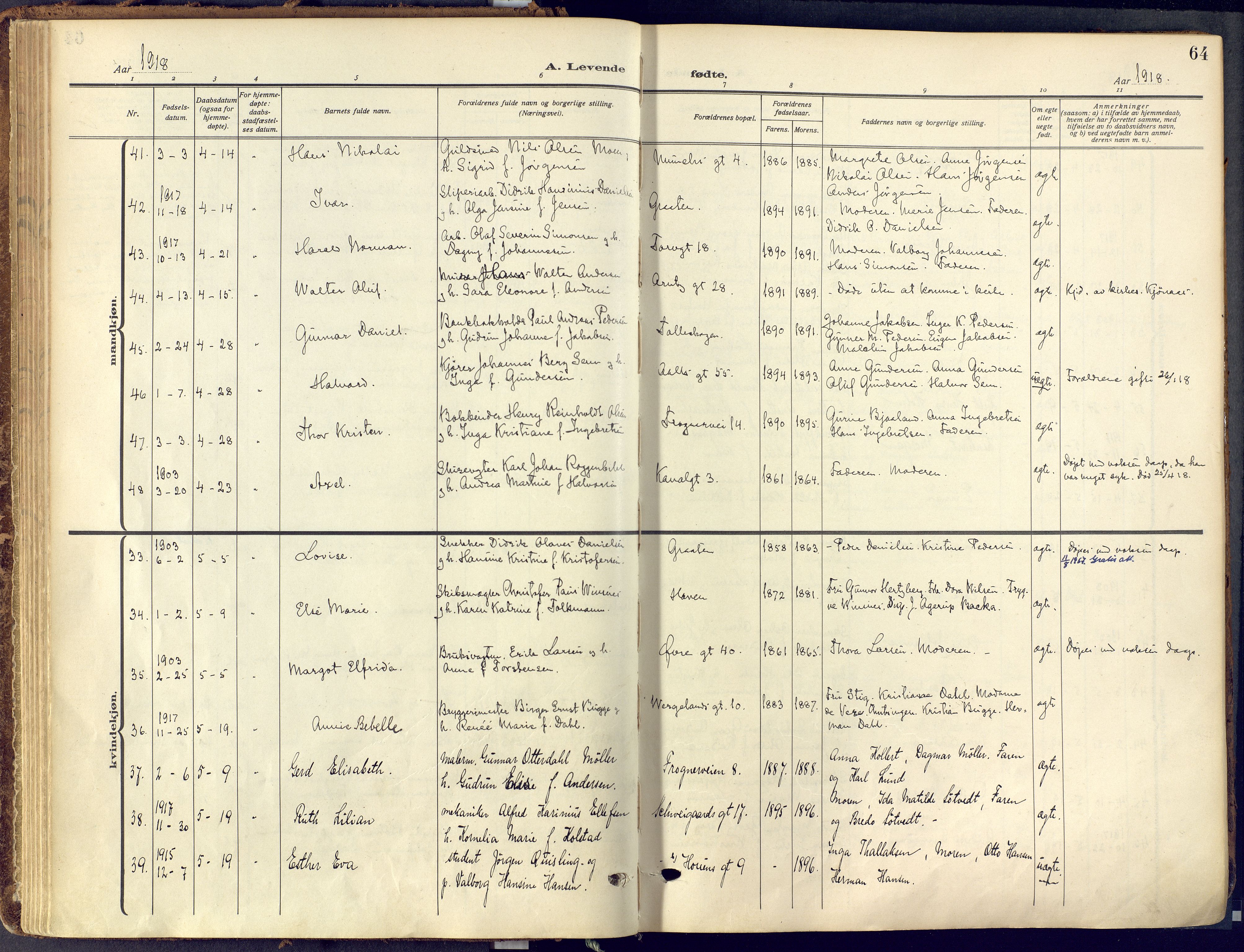 Skien kirkebøker, SAKO/A-302/F/Fa/L0013: Parish register (official) no. 13, 1915-1921, p. 64