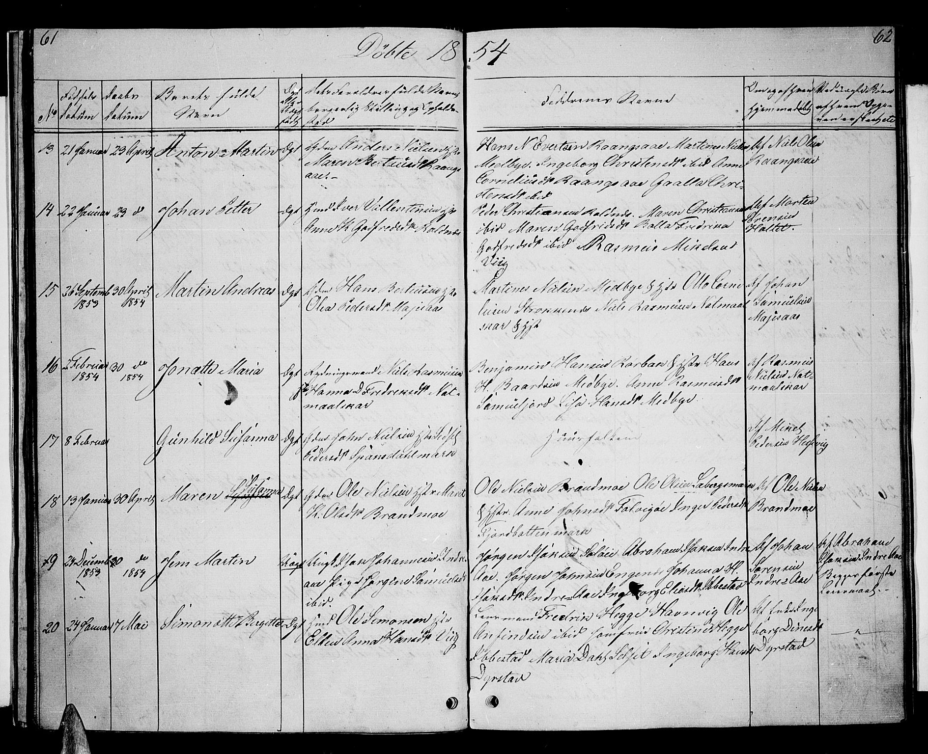 Ibestad sokneprestembete, AV/SATØ-S-0077/H/Ha/Hab/L0004klokker: Parish register (copy) no. 4, 1852-1860, p. 61-62