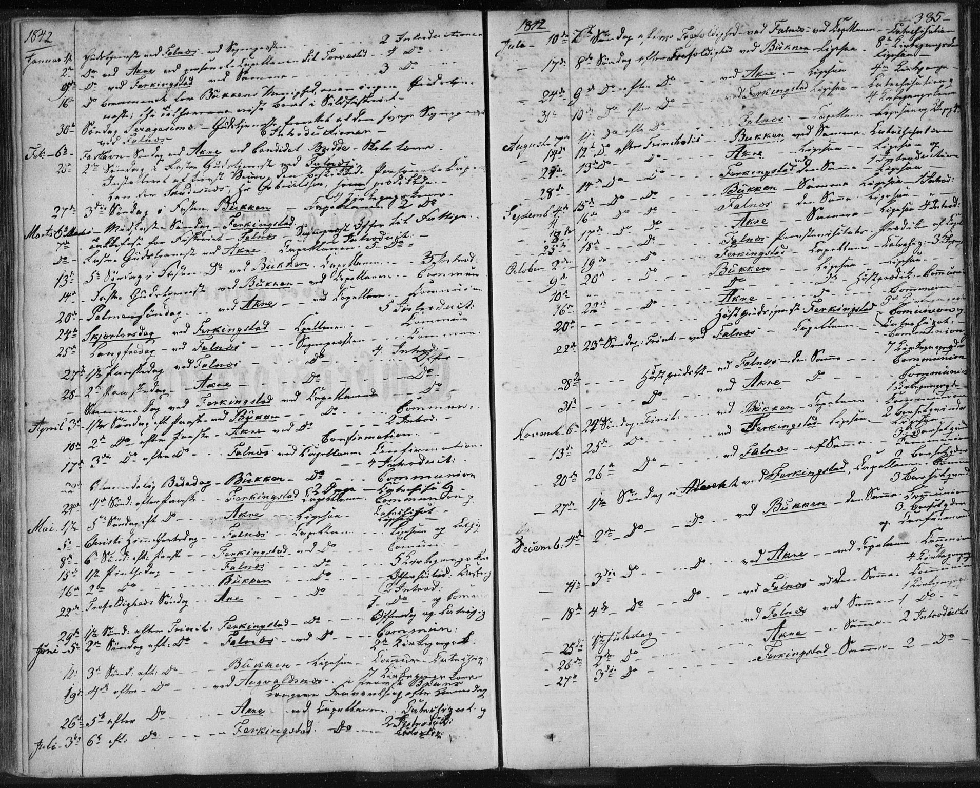 Skudenes sokneprestkontor, SAST/A -101849/H/Ha/Haa/L0003: Parish register (official) no. A 2.2, 1841-1846, p. 385