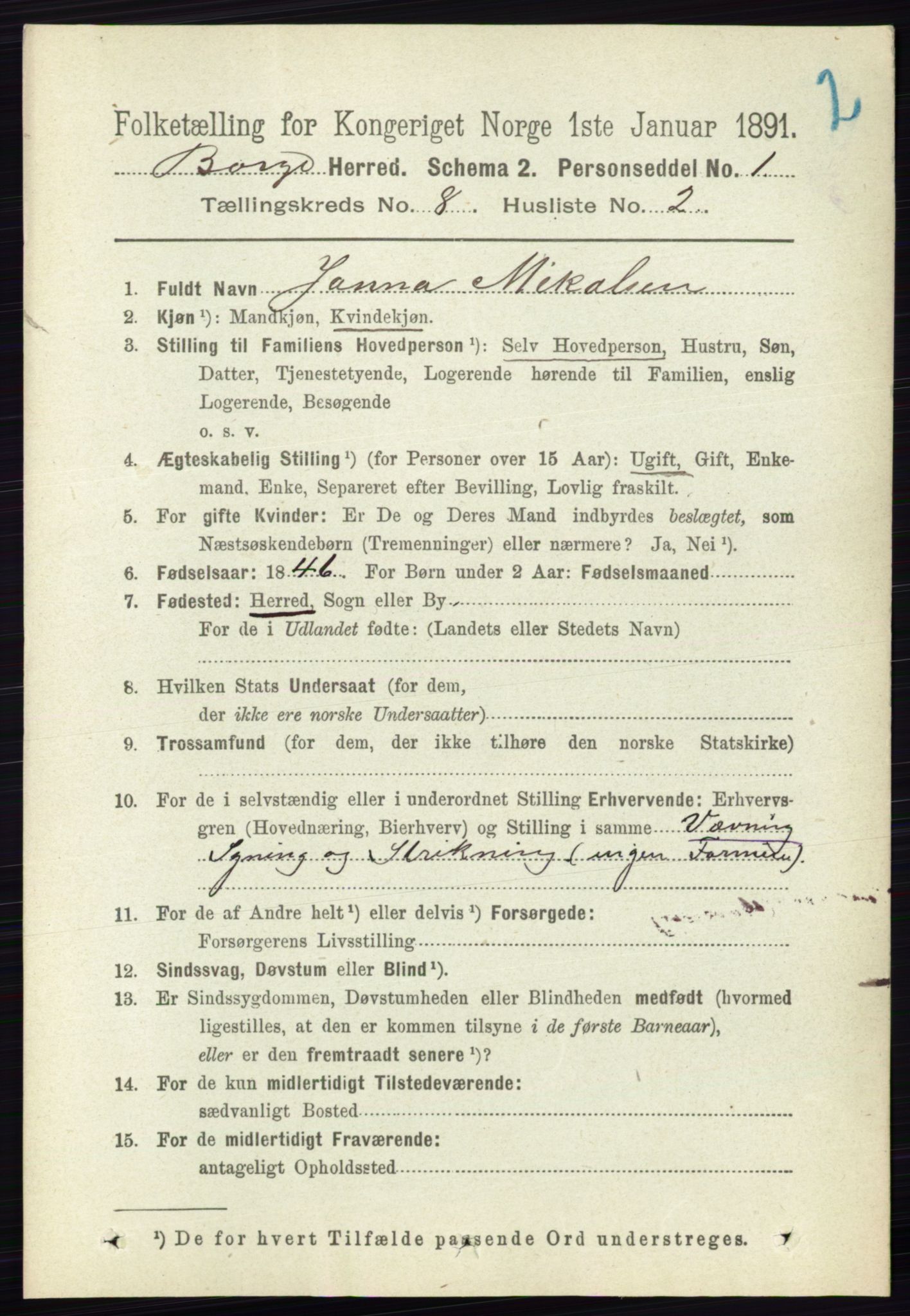 RA, 1891 census for 0113 Borge, 1891, p. 5136